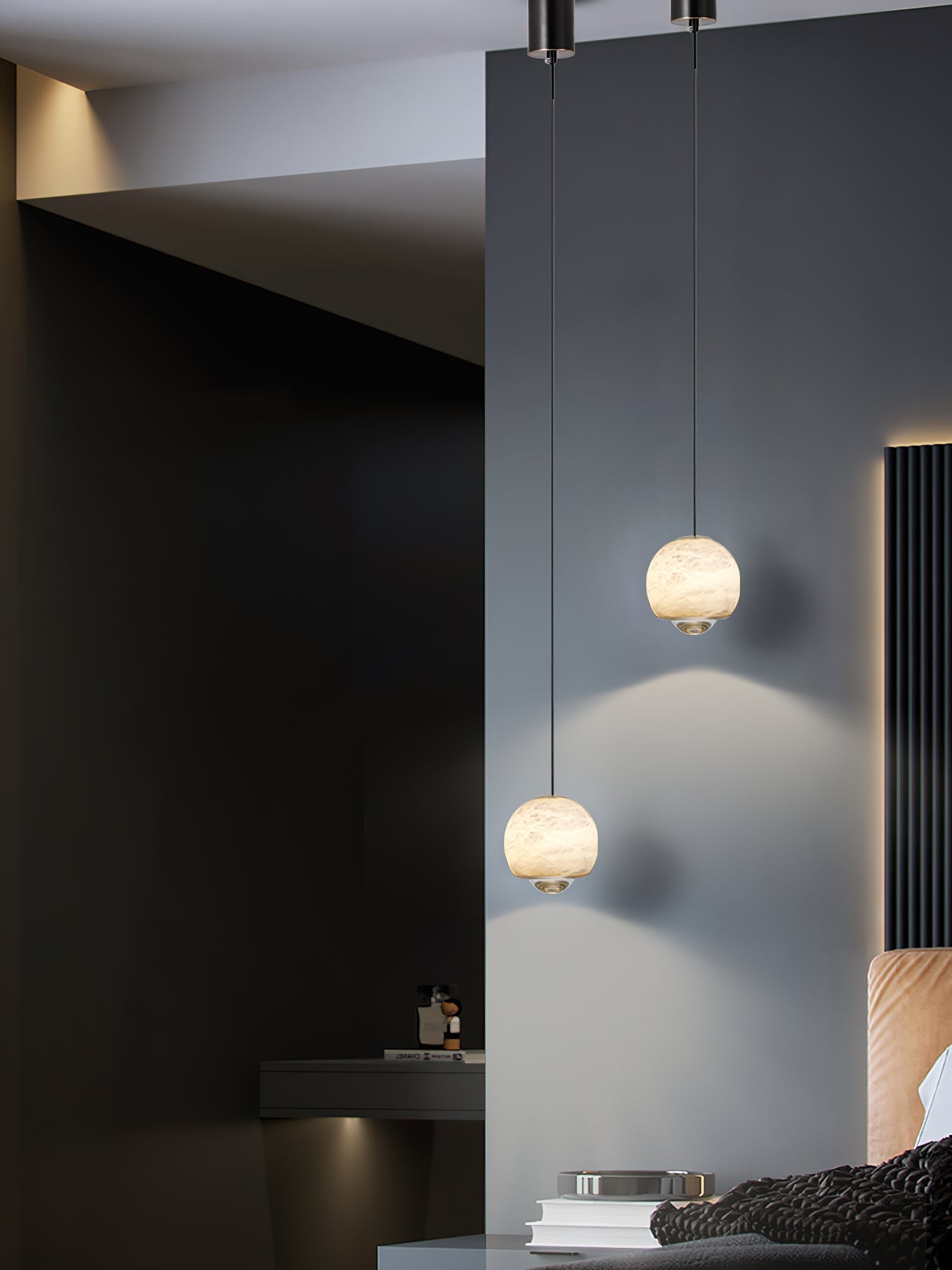 Zephaan Modern Minimalist Brass Alabaster Pendant Light - Lamp Copper