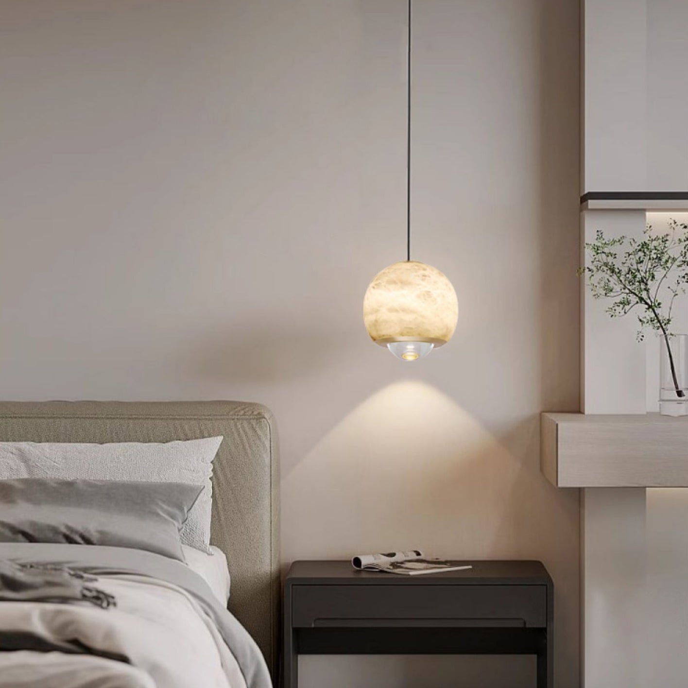Zephaan Modern Minimalist Brass Alabaster Pendant Light - Lamp Copper
