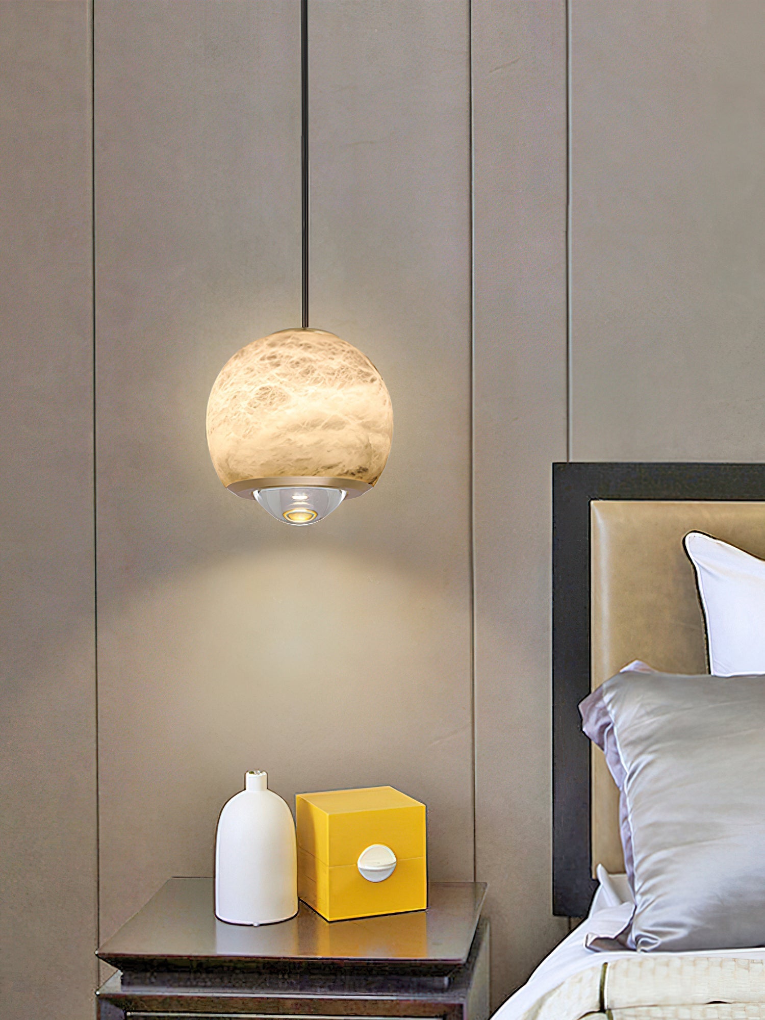 Zephaan Modern Minimalist Brass Alabaster Pendant Light - Lamp Copper