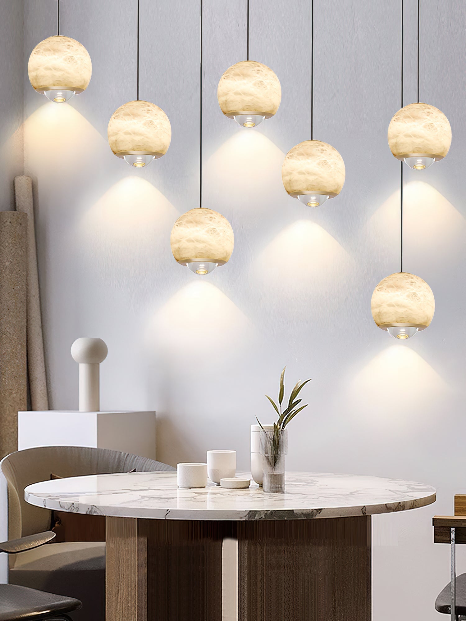 Zephaan Modern Minimalist Brass Alabaster Pendant Light - Lamp Copper