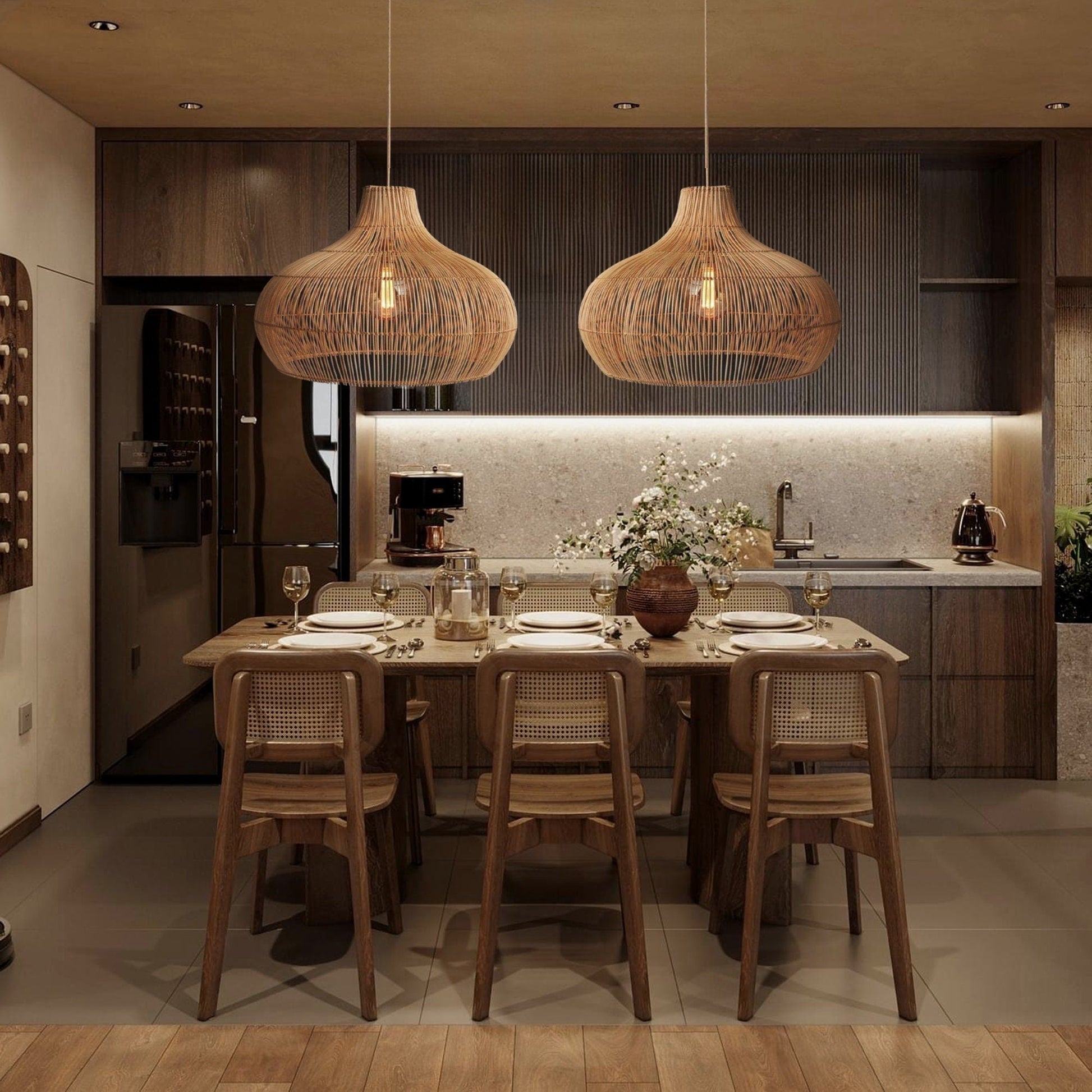 Elsilira Elegance Natural Rattan Pendant Lamp - Lamp Copper