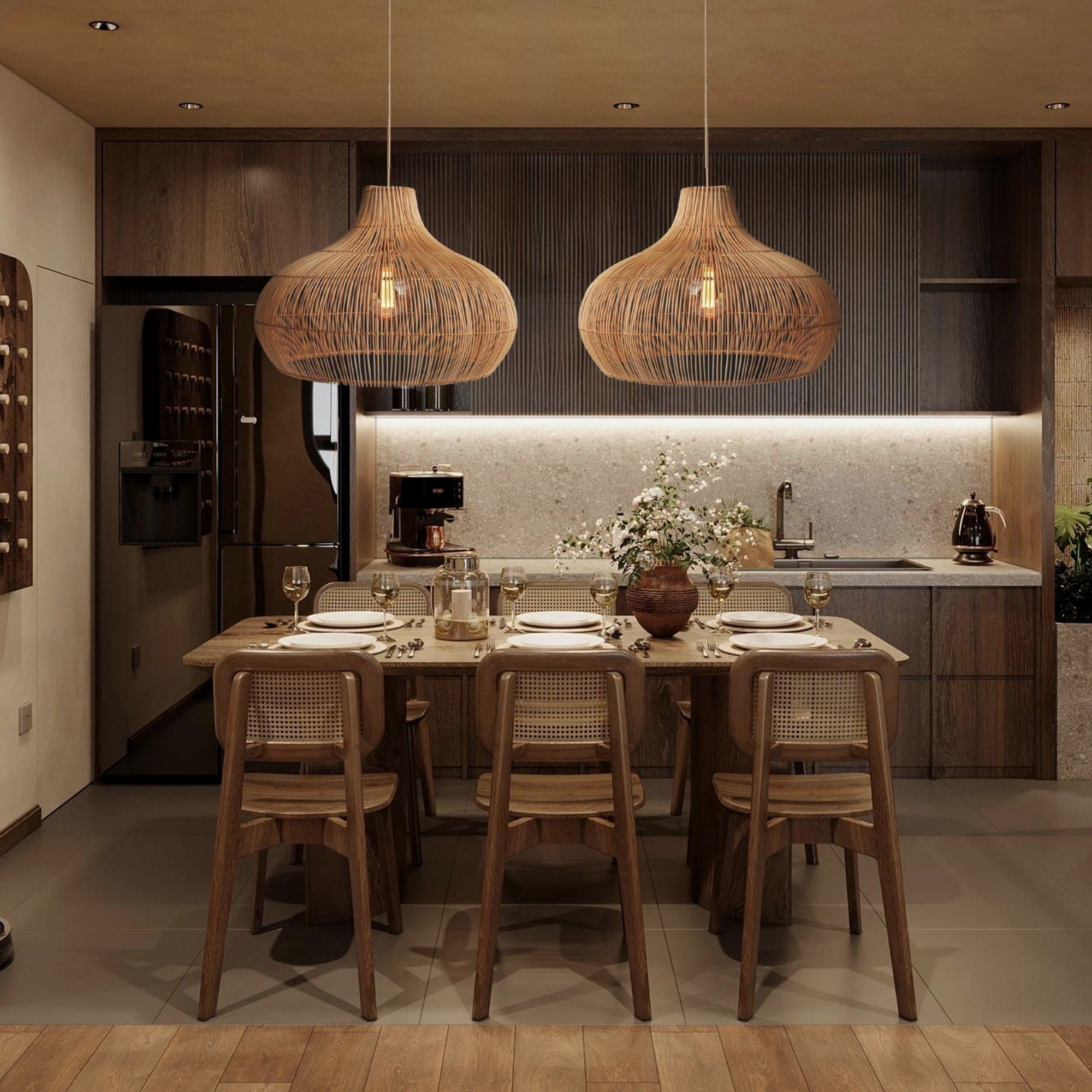Elsilira Elegance Natural Rattan Pendant Lamp - Lamp Copper