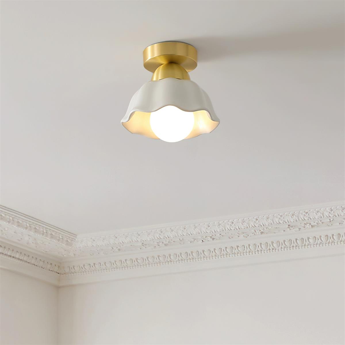 Opila Gold & White Semi Flush Ceiling Light - Lamp Copper