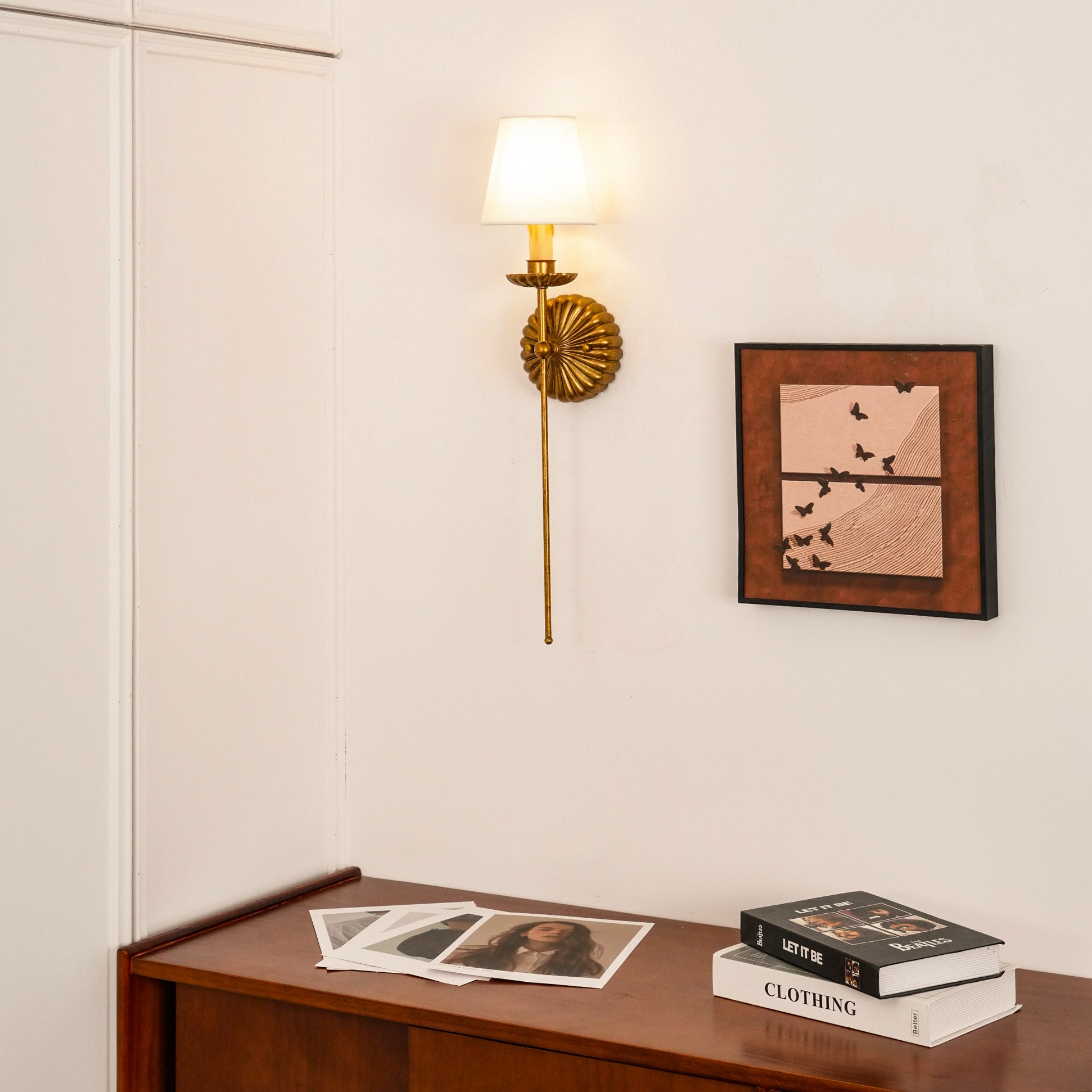 Axiom Vintage Industrial Antique Gold Metal Fabric Wall Lamp - Lamp Copper