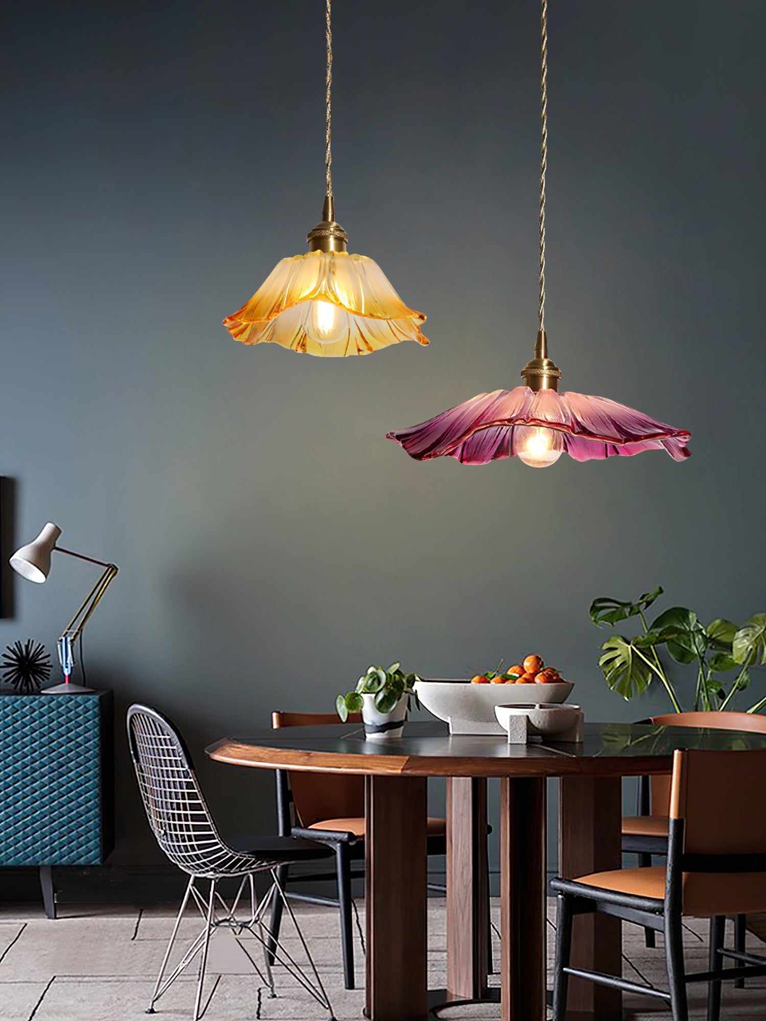 Aurvarira Modern Minimalist Art Brass Glass Pendant Lamp - Lamp Copper