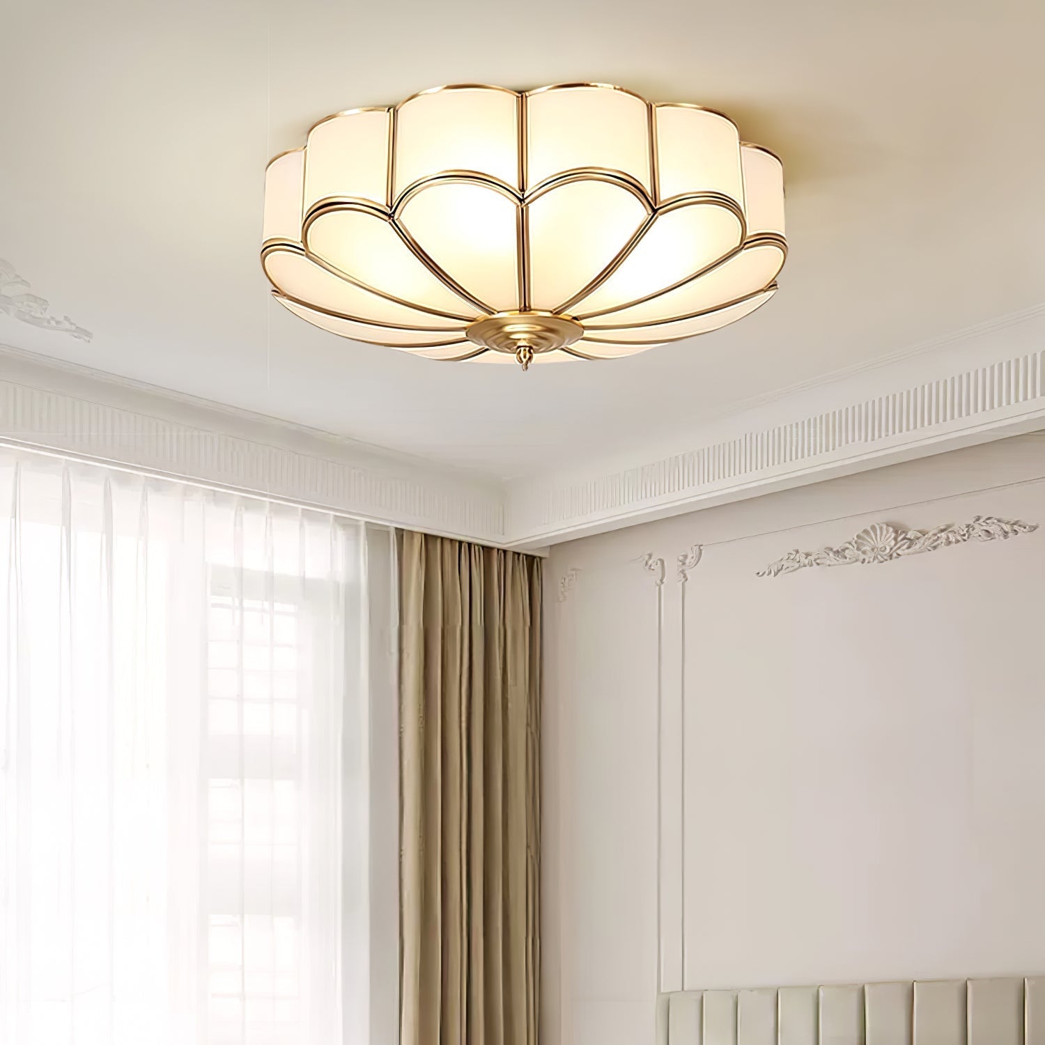 Ulira Ceiling Light Flower Shape Frosted Glass Brass - Lamp Copper