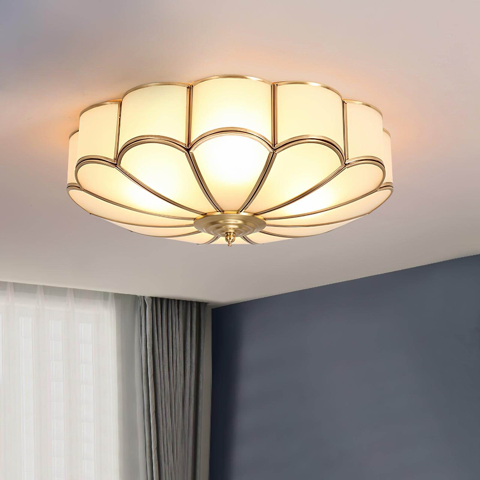 Ulira Ceiling Light Flower Shape Frosted Glass Brass - Lamp Copper