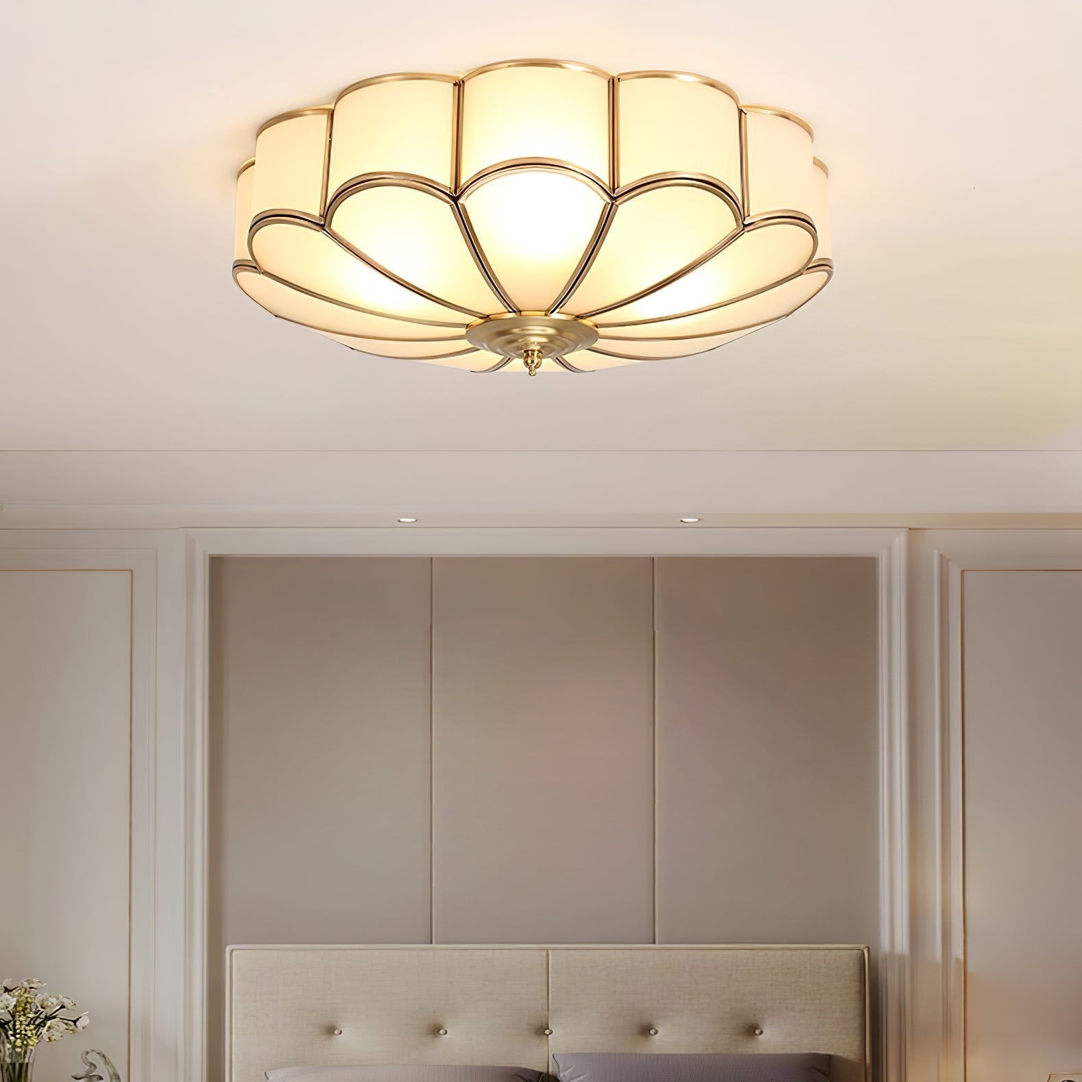Ulira Ceiling Light Flower Shape Frosted Glass Brass - Lamp Copper