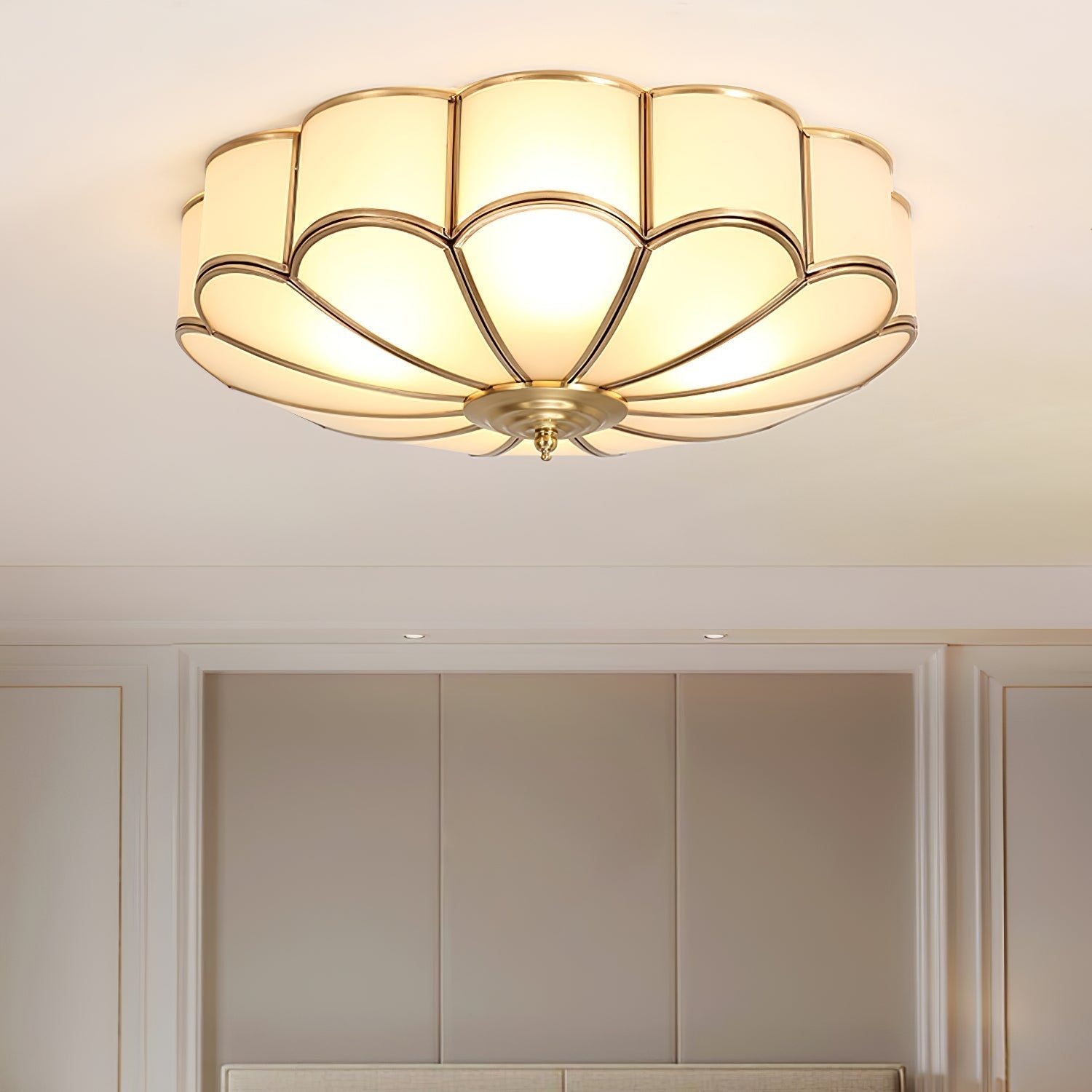 Ulira Ceiling Light Flower Shape Frosted Glass Brass - Lamp Copper