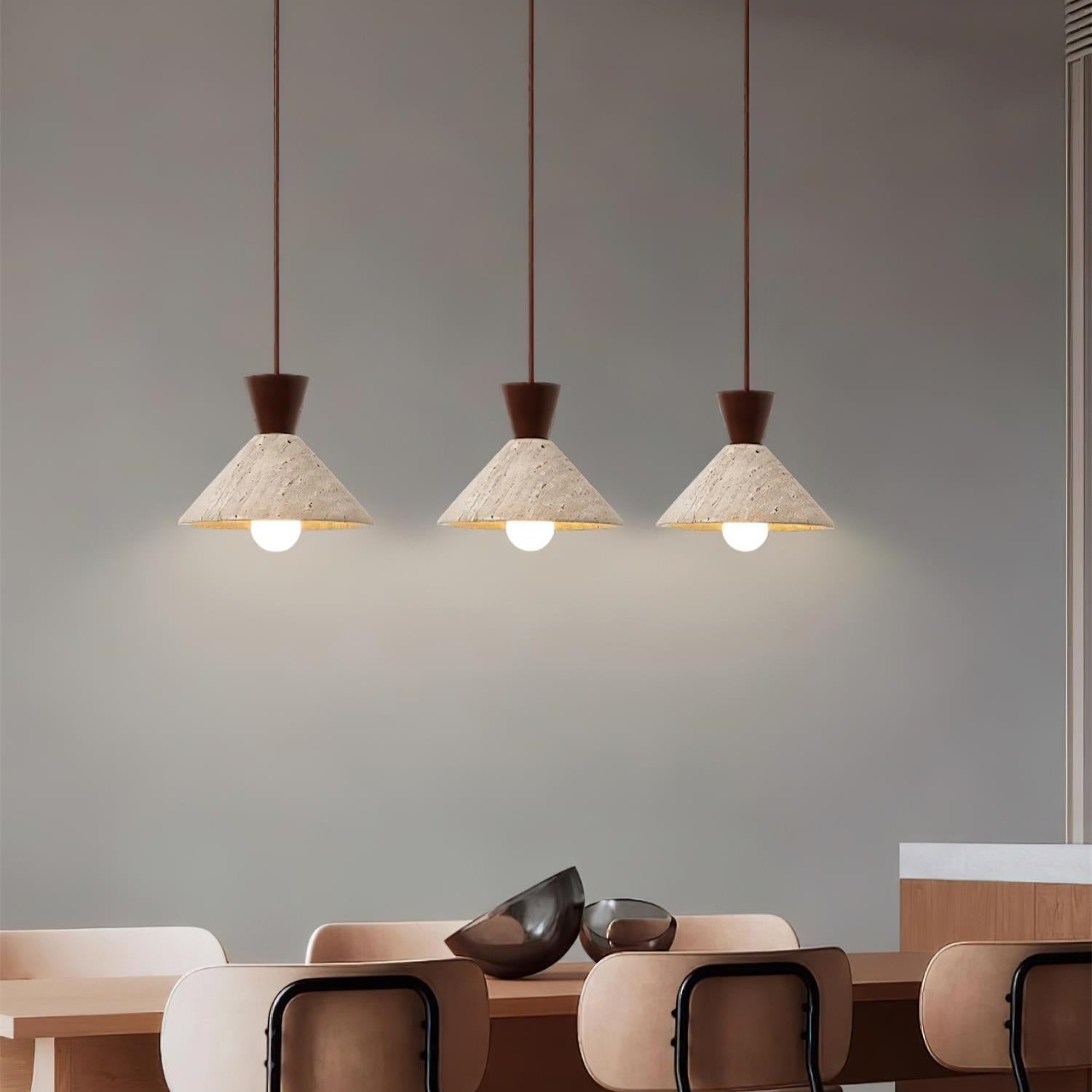 Ritta Travertine Pendant Lamp Hat Shape - Lamp Copper