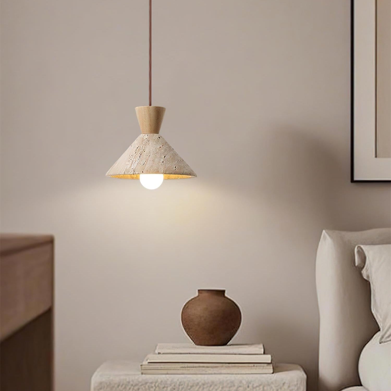 Ritta Travertine Pendant Lamp Hat Shape - Lamp Copper