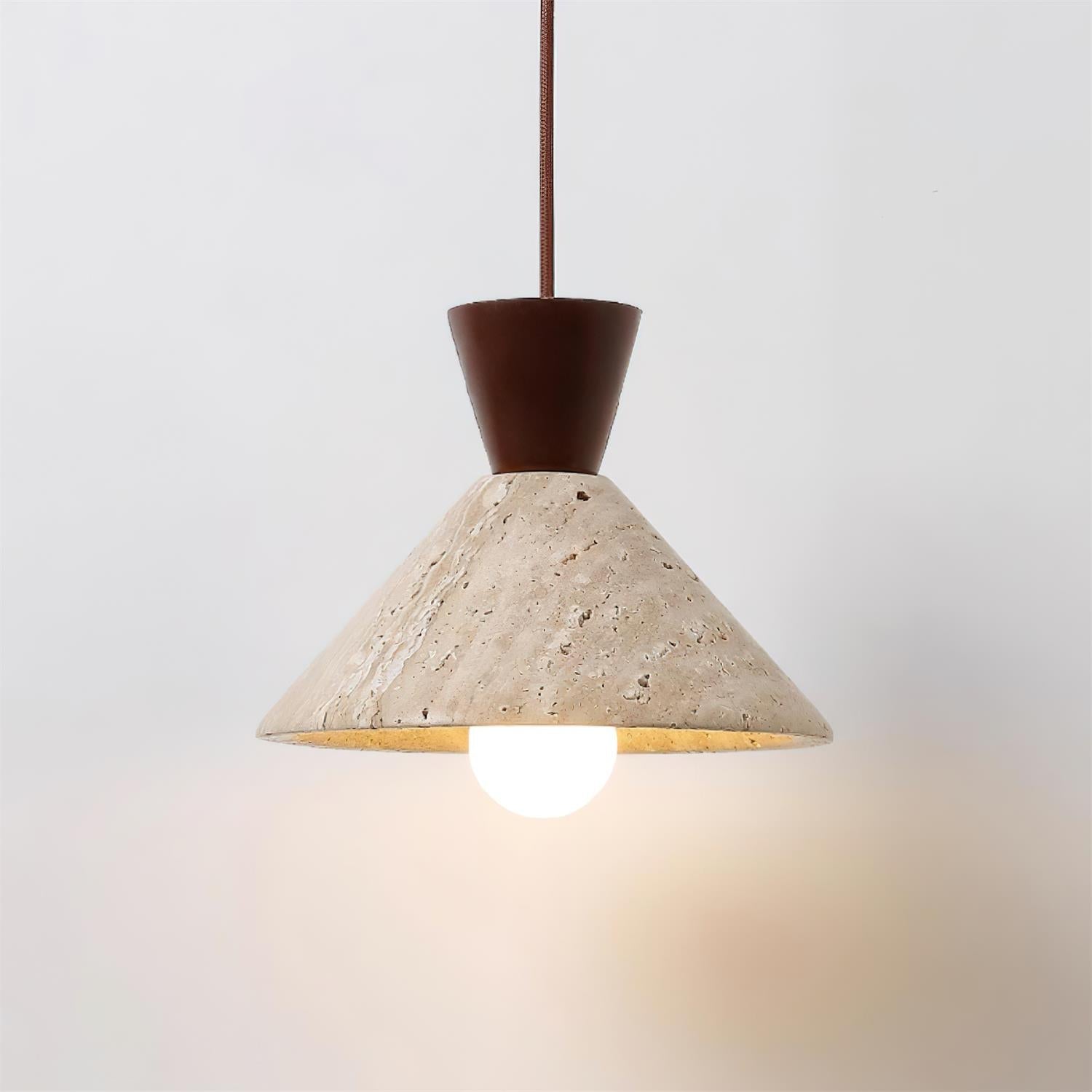 Ritta Travertine Pendant Lamp Hat Shape - Lamp Copper