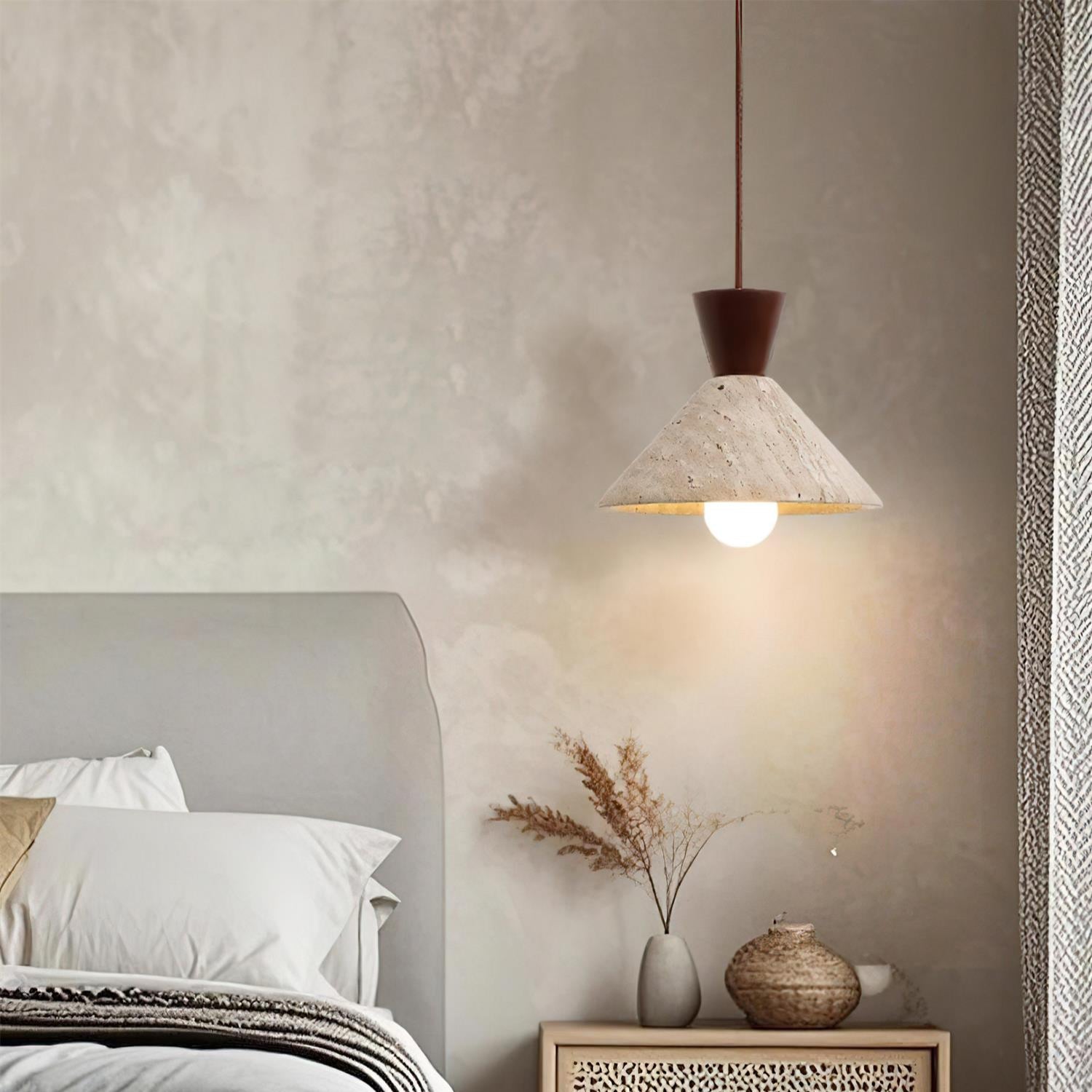 Ritta Travertine Pendant Lamp Hat Shape - Lamp Copper