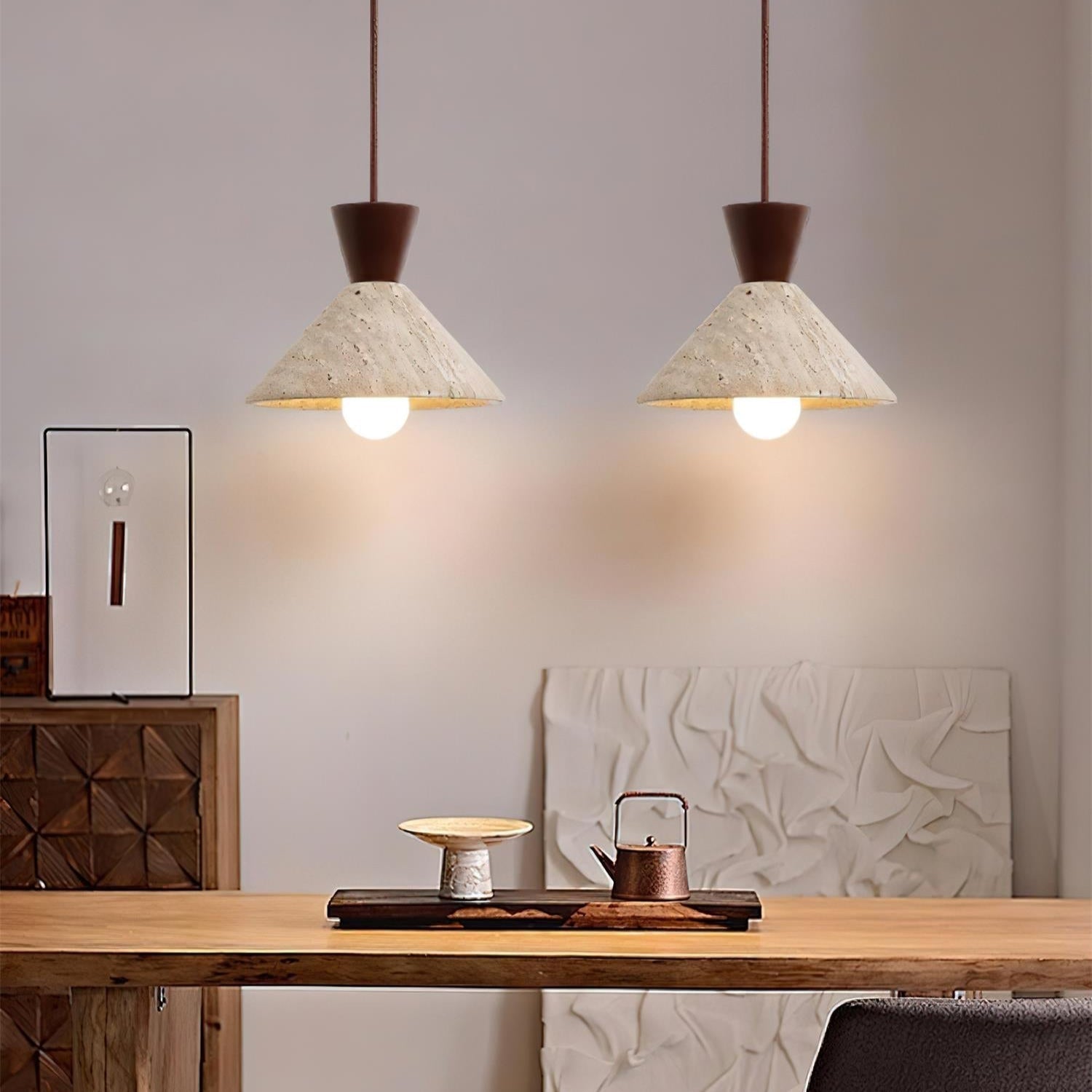 Ritta Travertine Pendant Lamp Hat Shape - Lamp Copper