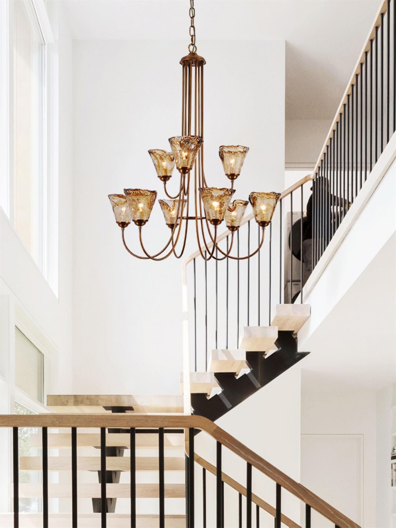 Ilsilis Vintage Industrial Amber Brass Metal Chandelier - Lamp Copper