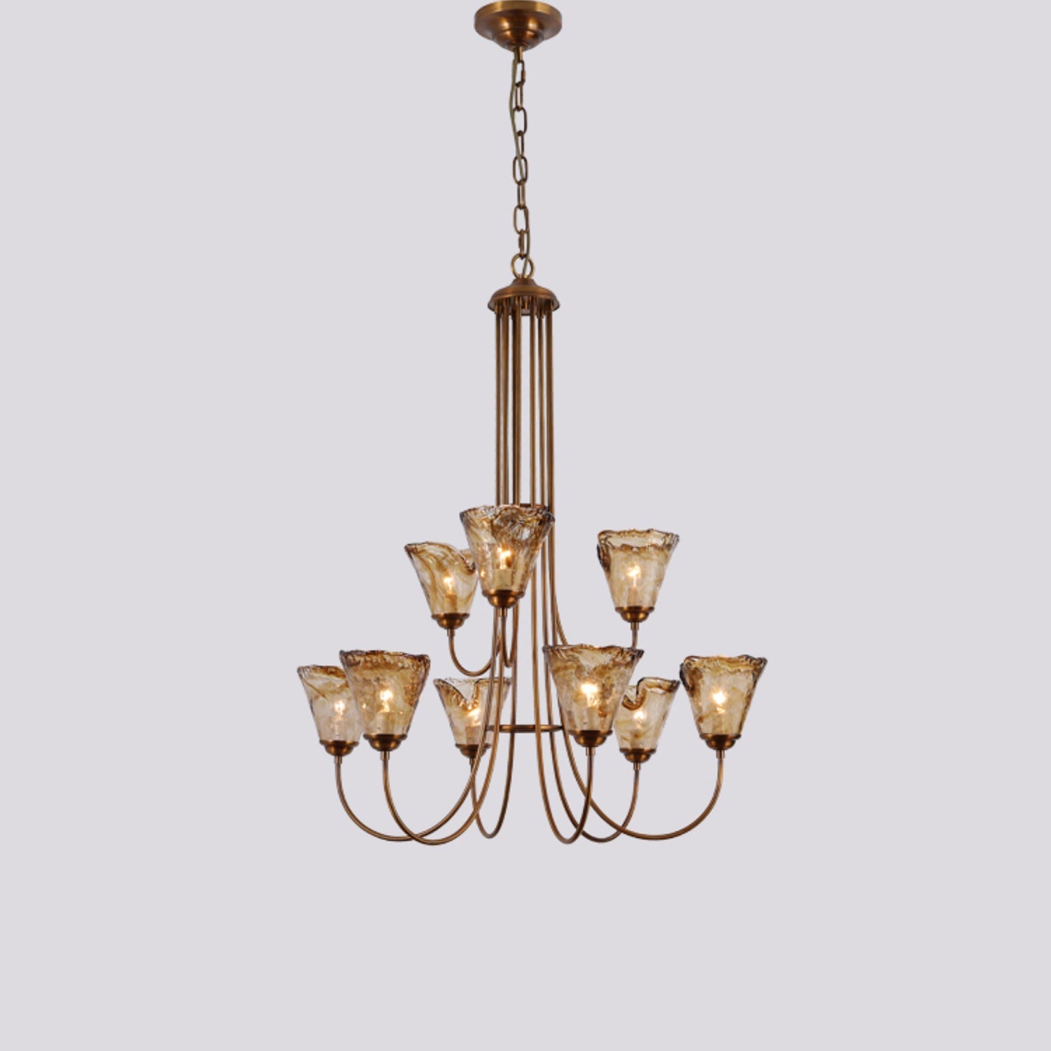 Ilsilis Vintage Industrial Amber Brass Metal Chandelier - Lamp Copper