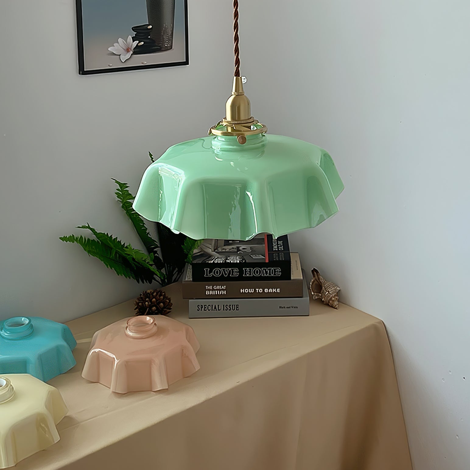 Civen Farmhouse Ruffled Pendant Light - Lamp Copper