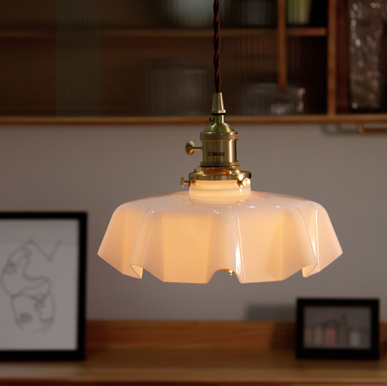 Civen Farmhouse Ruffled Pendant Light - Lamp Copper