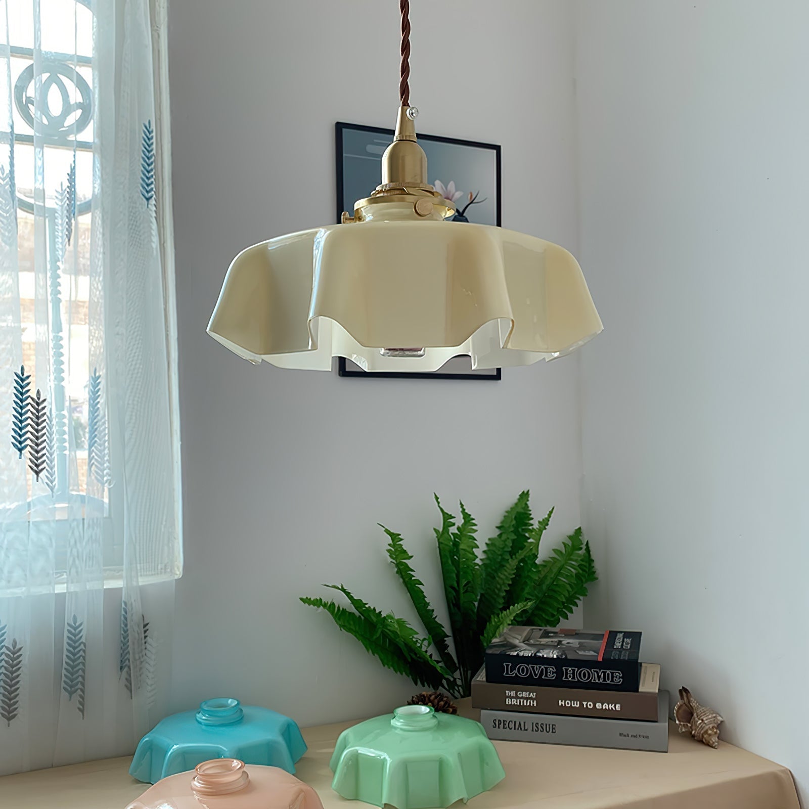 Civen Farmhouse Ruffled Pendant Light - Lamp Copper