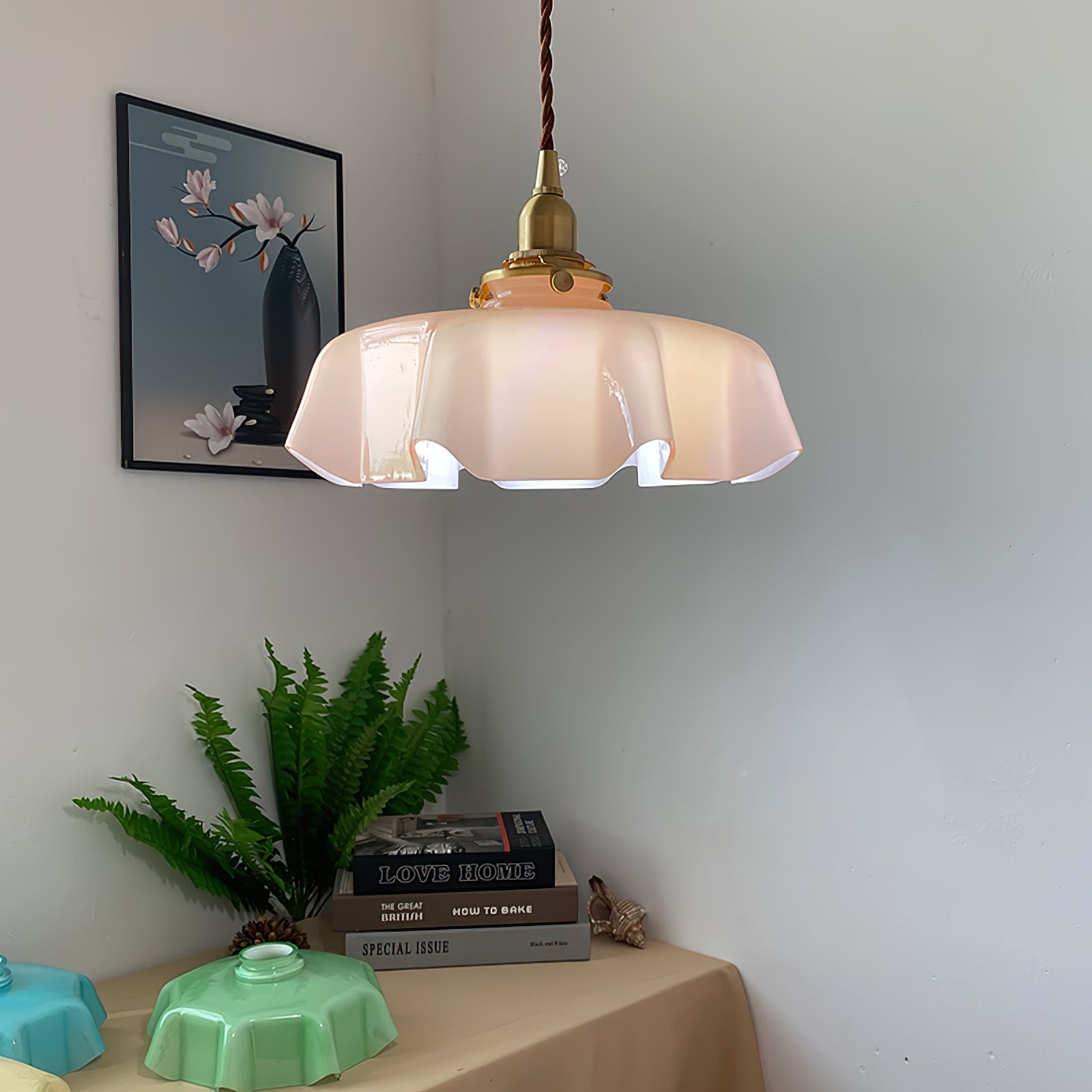 Civen Farmhouse Ruffled Pendant Light - Lamp Copper