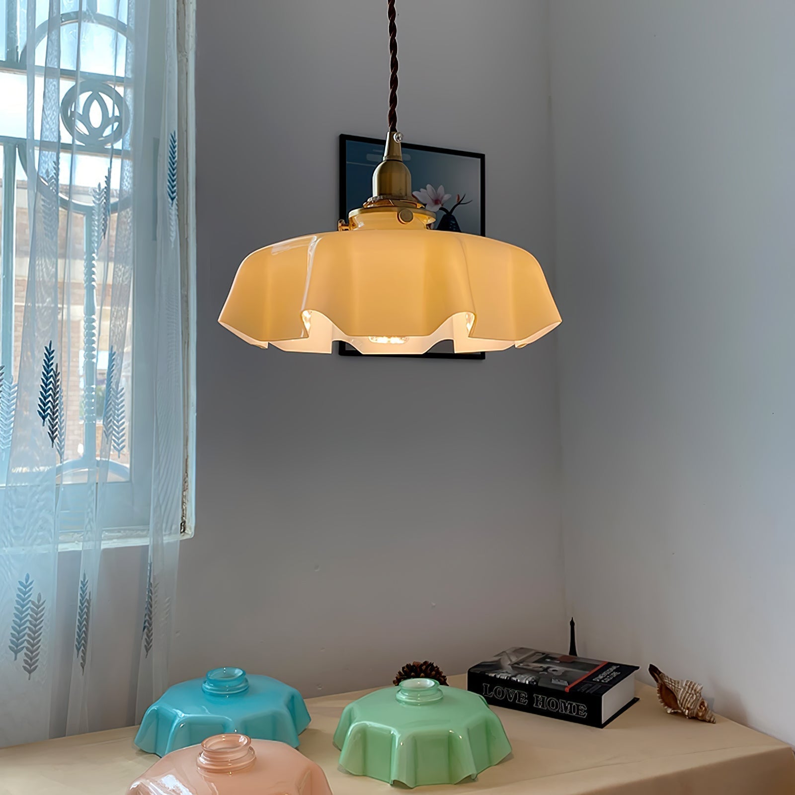 Civen Farmhouse Ruffled Pendant Light - Lamp Copper