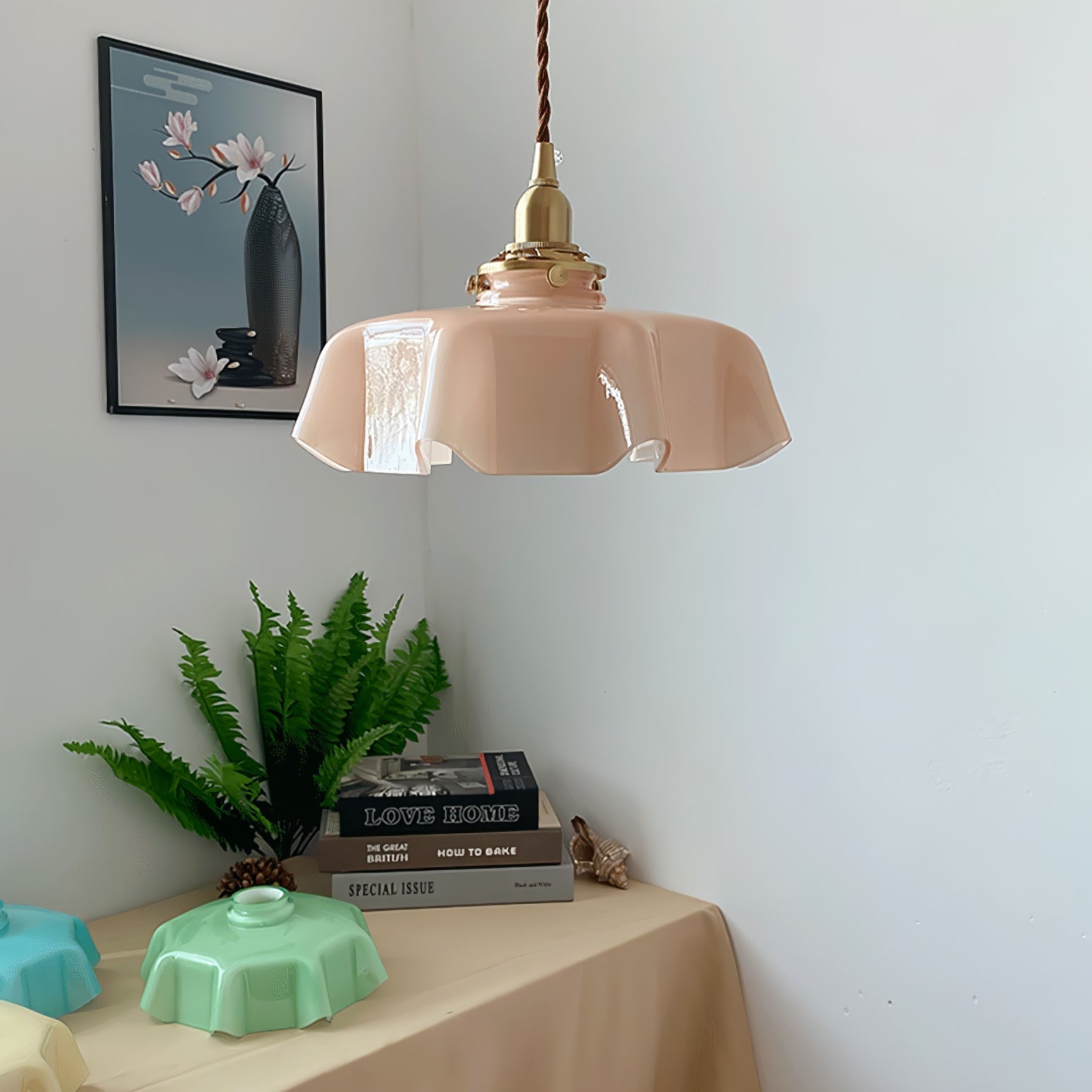 Civen Farmhouse Ruffled Pendant Light - Lamp Copper