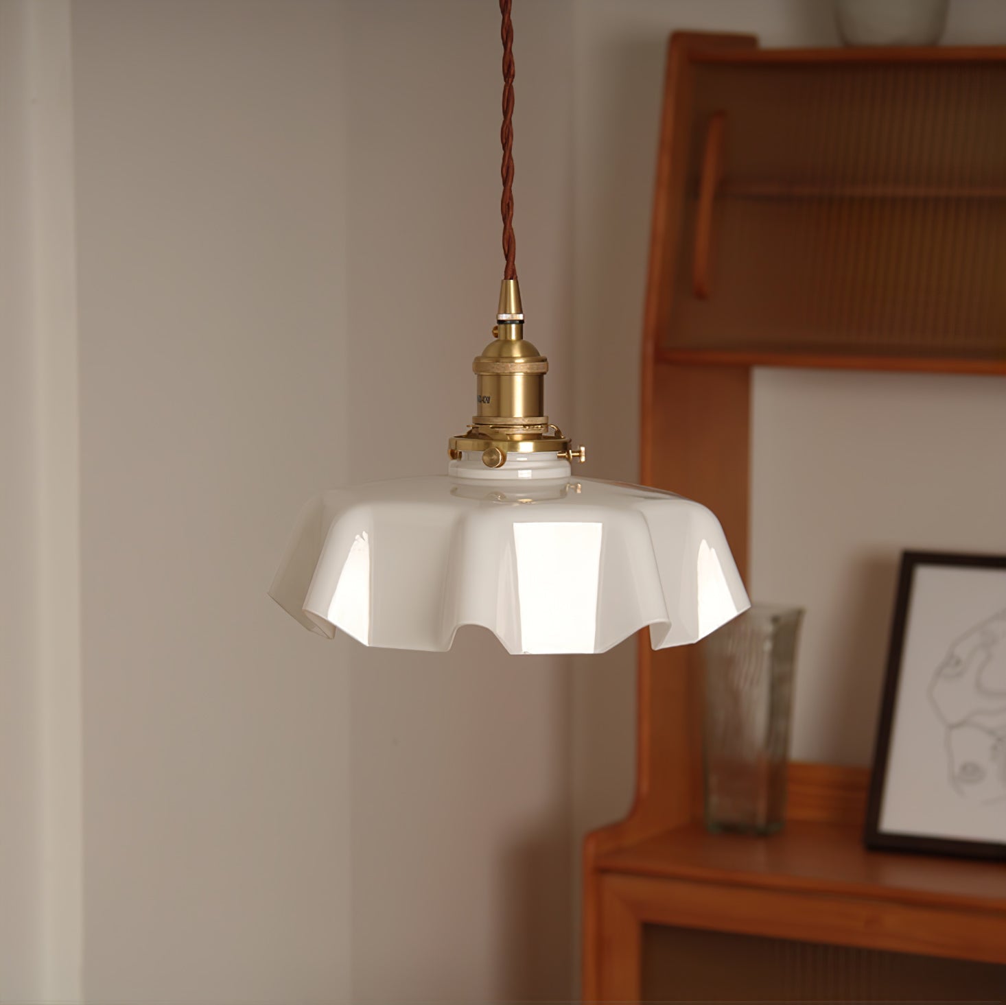 Civen Farmhouse Ruffled Pendant Light - Lamp Copper