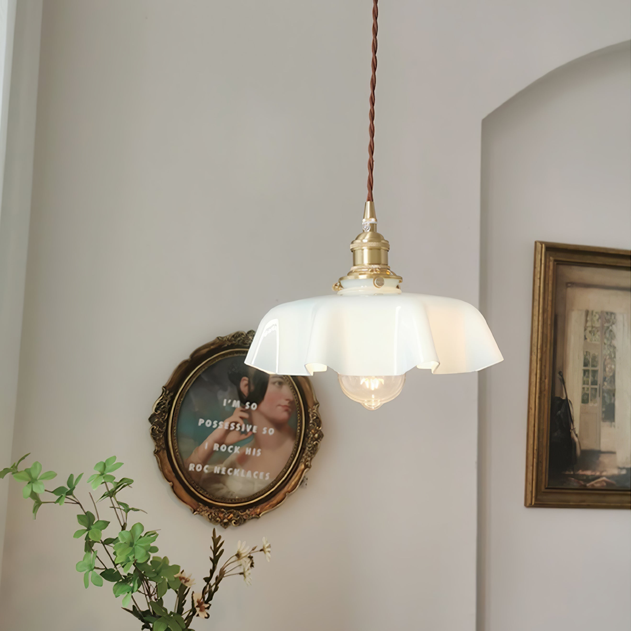 Civen Farmhouse Ruffled Pendant Light - Lamp Copper