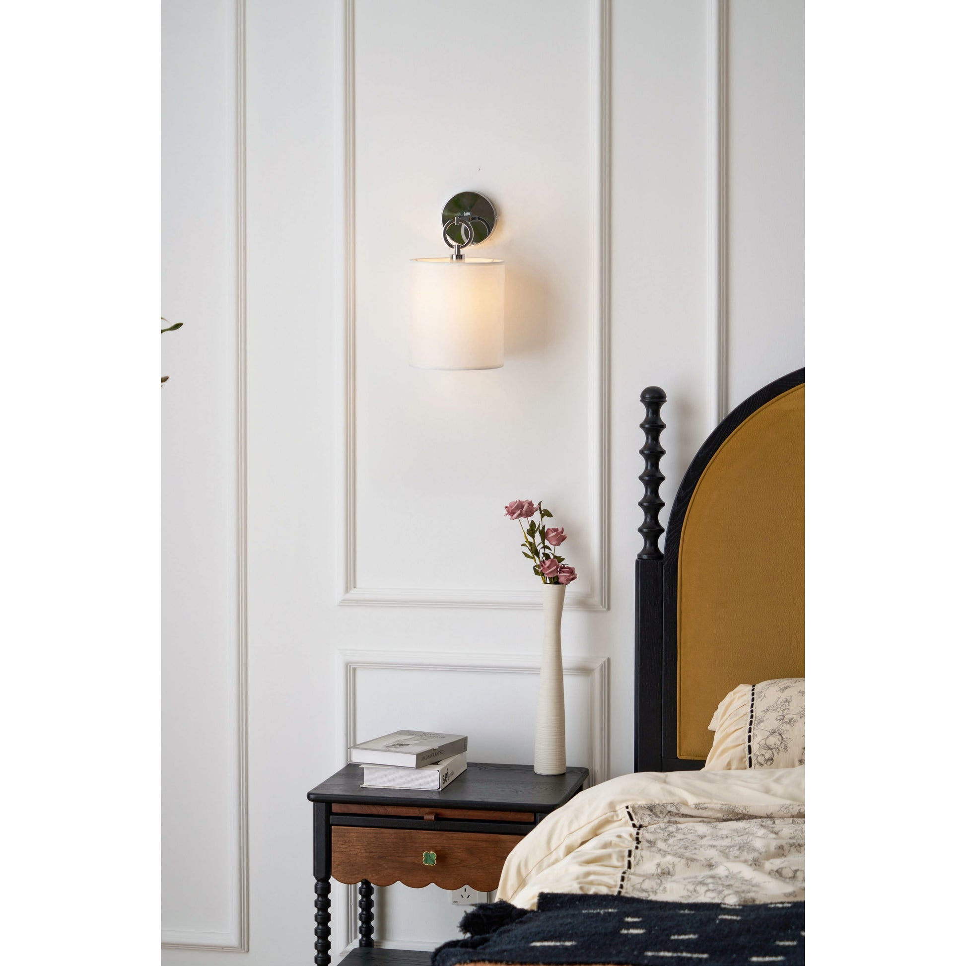 Cotheor Modern Minimalist Circle Brass Fabric Sconce Wall Lamp - Lamp Copper