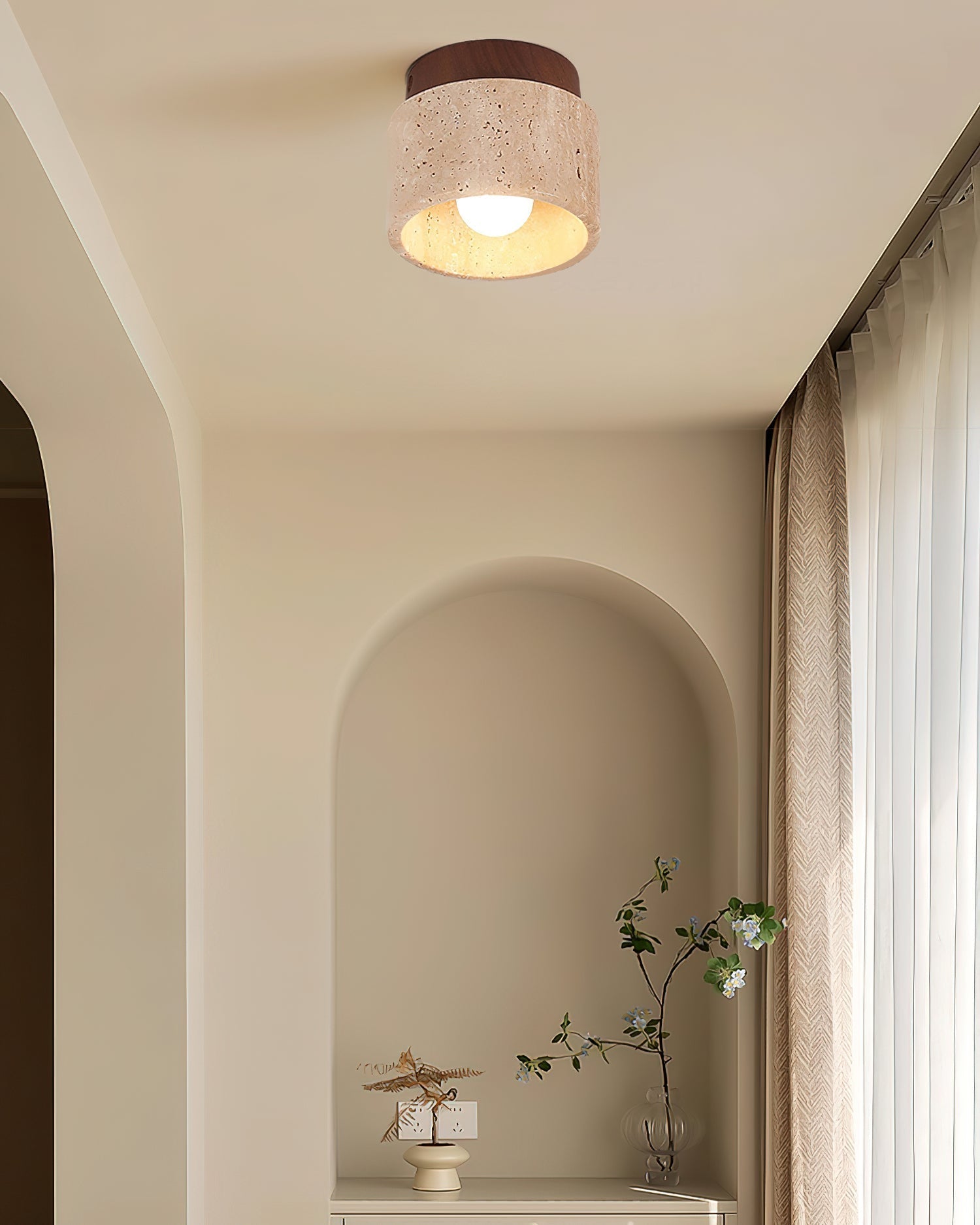 Ritta Sqaure&Round Ceiling Light Black& Yellow Travertine - Lamp Copper