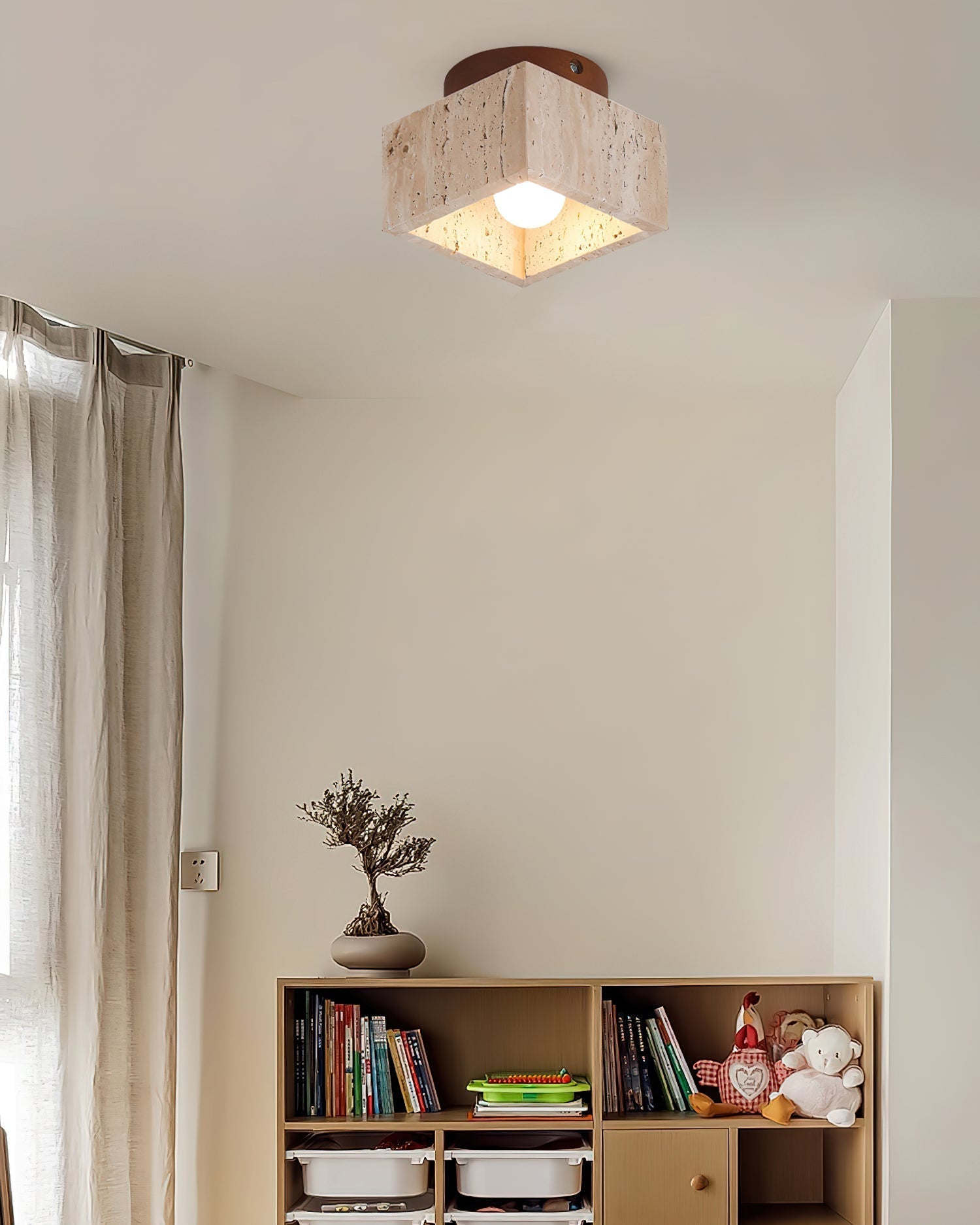Ritta Sqaure&Round Ceiling Light Black& Yellow Travertine - Lamp Copper