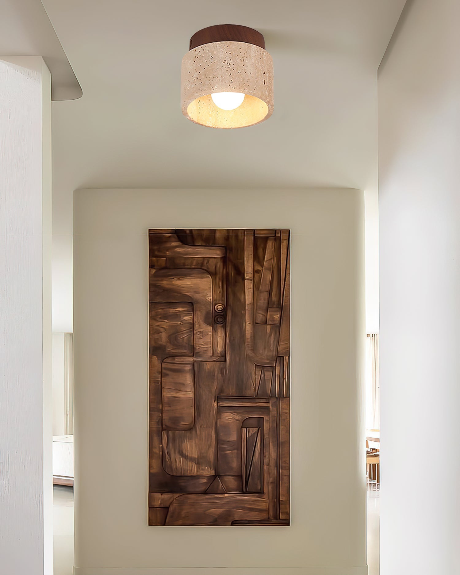 Ritta Sqaure&Round Ceiling Light Black& Yellow Travertine - Lamp Copper