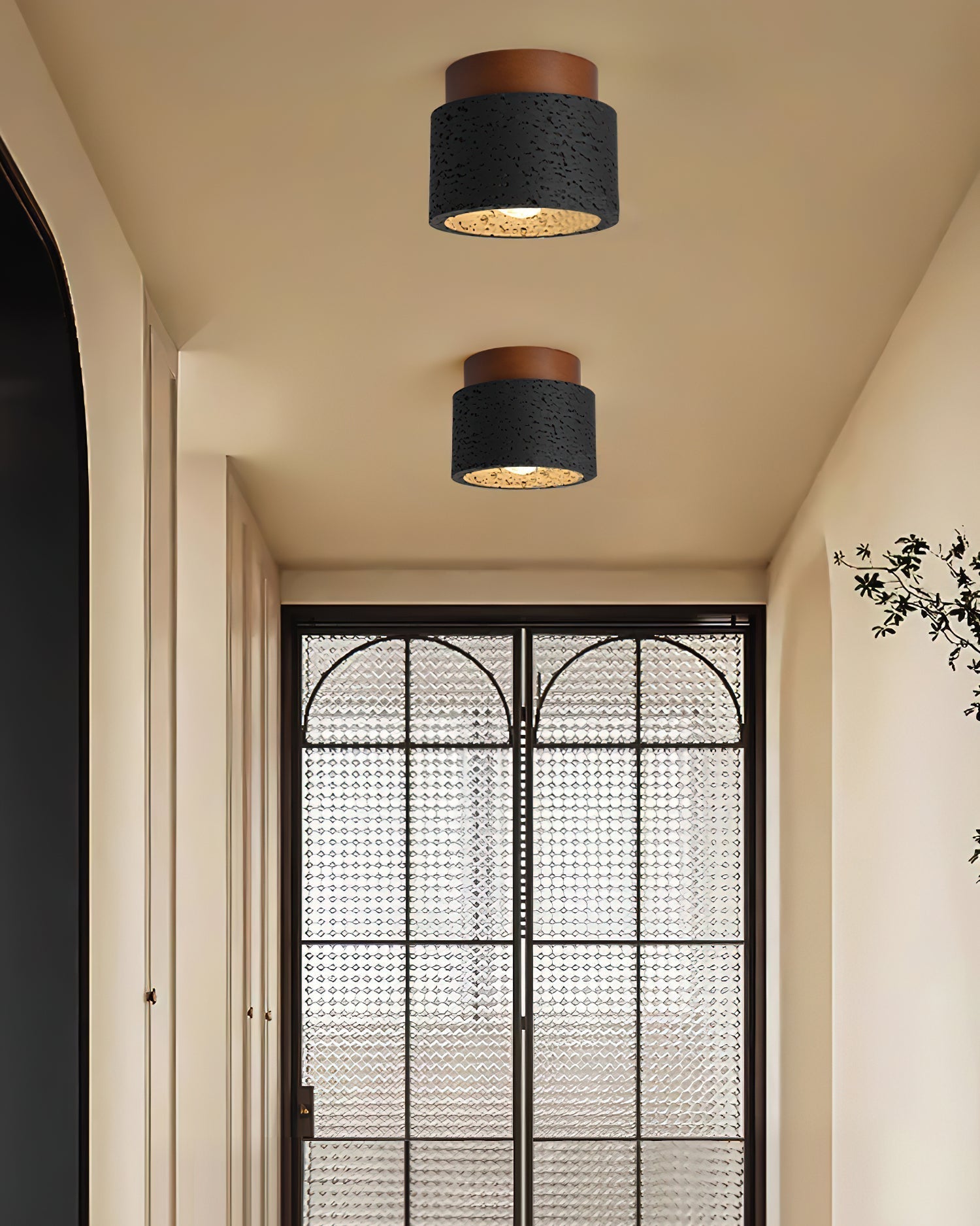 Ritta Sqaure&Round Ceiling Light Black& Yellow Travertine - Lamp Copper