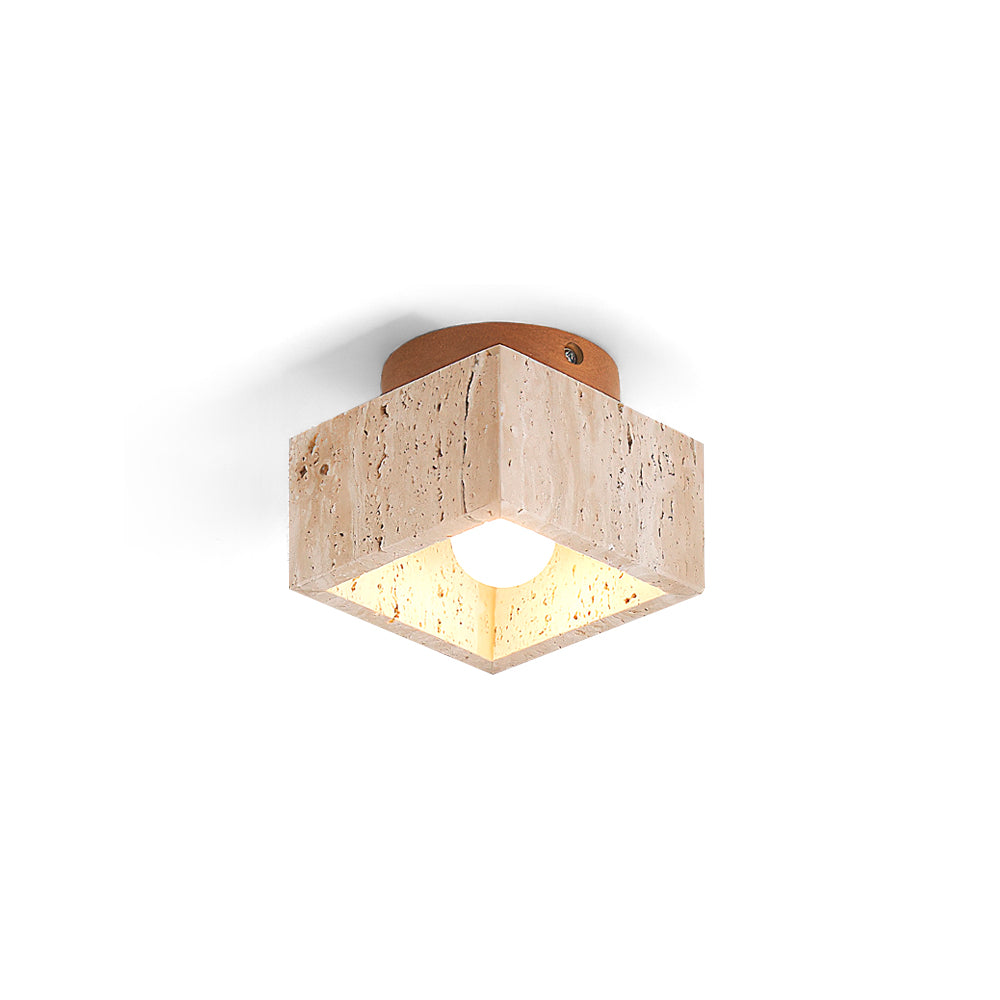 Ritta Sqaure&Round Ceiling Light Black& Yellow Travertine - Lamp Copper