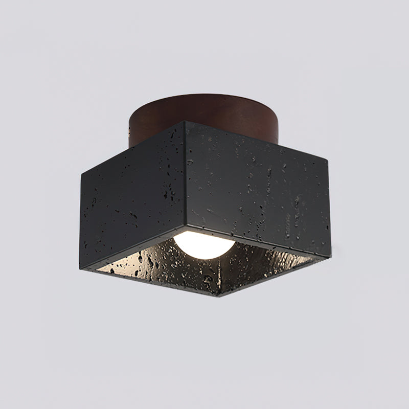 Ritta Sqaure&Round Ceiling Light Black& Yellow Travertine - Lamp Copper