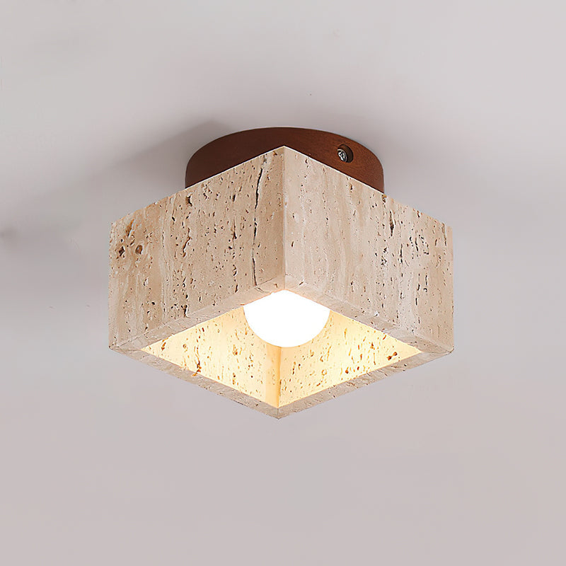 Ritta Sqaure&Round Ceiling Light Black& Yellow Travertine - Lamp Copper