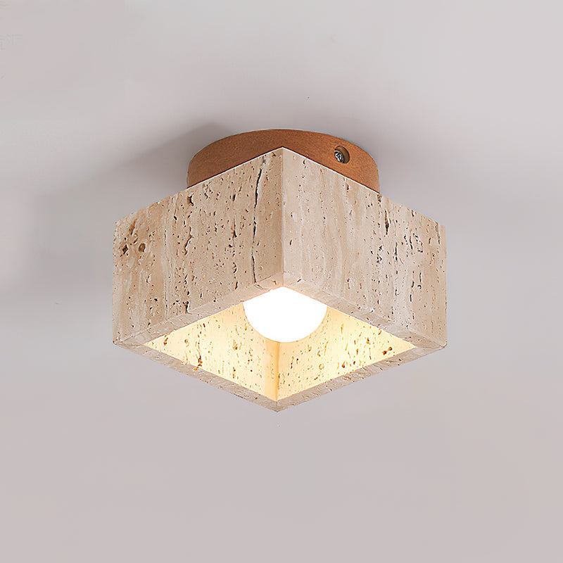 Ritta Sqaure&Round Ceiling Light Black& Yellow Travertine - Lamp Copper