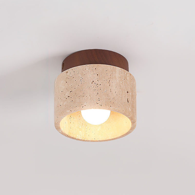 Ritta Sqaure&Round Ceiling Light Black& Yellow Travertine - Lamp Copper