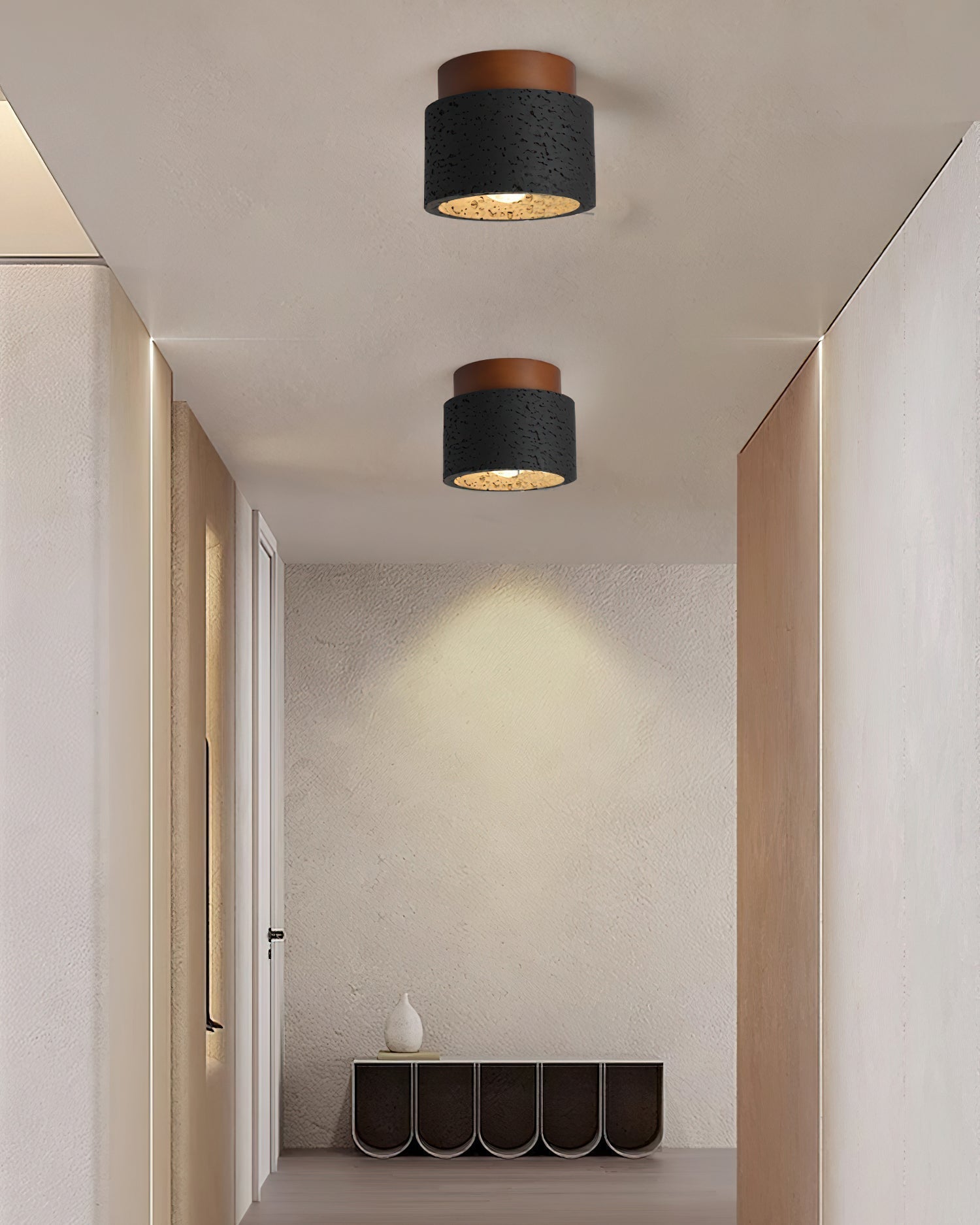 Ritta Sqaure&Round Ceiling Light Black& Yellow Travertine - Lamp Copper