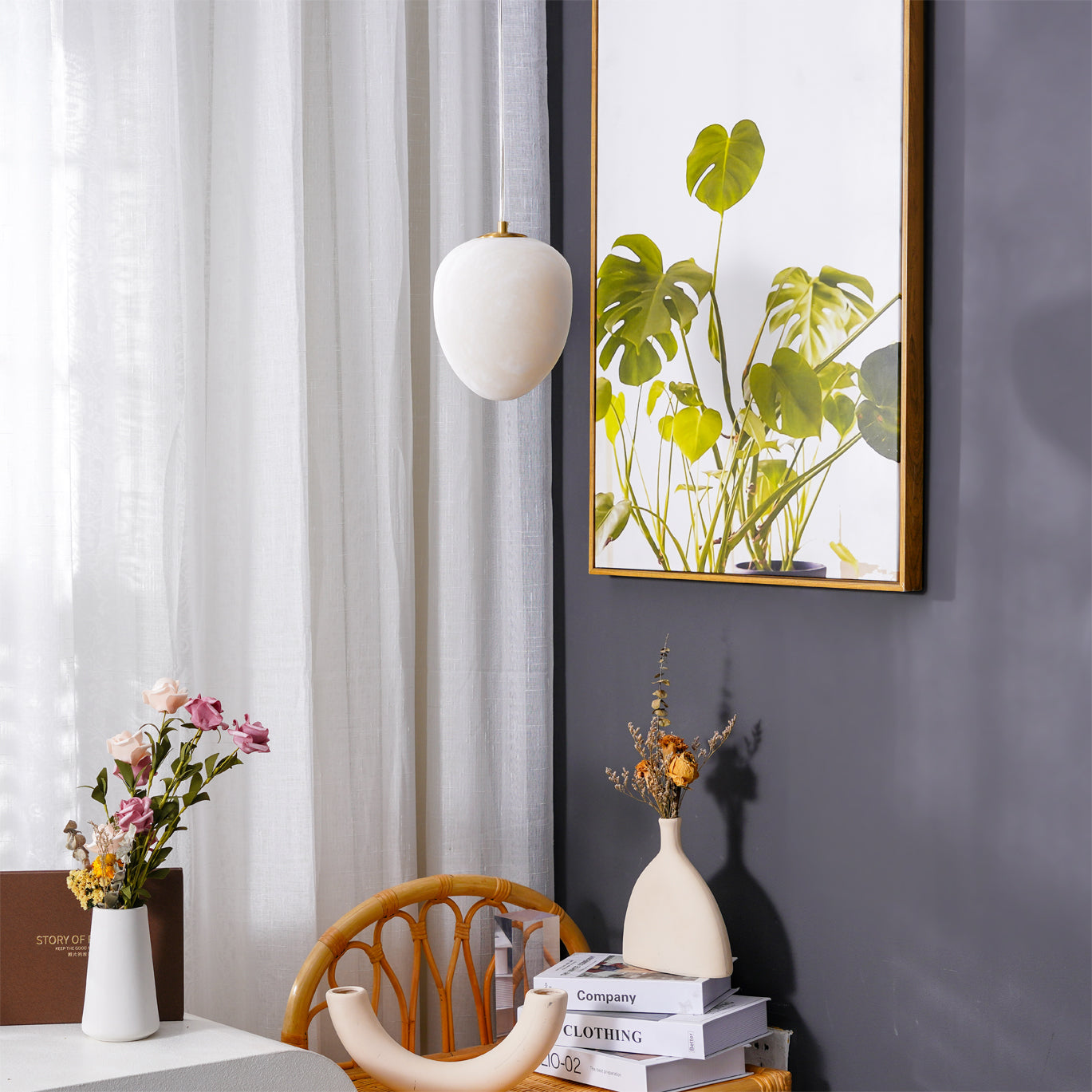 Goose Pendant Lamp Alabaster Brass Sophistication - Lamp Copper