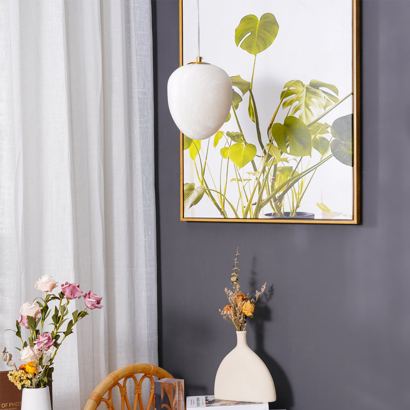 Goose Pendant Lamp Alabaster Brass Sophistication - Lamp Copper