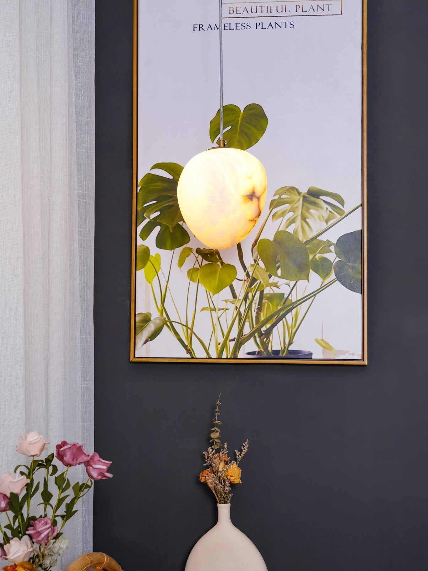 Goose Pendant Lamp Alabaster Brass Sophistication - Lamp Copper