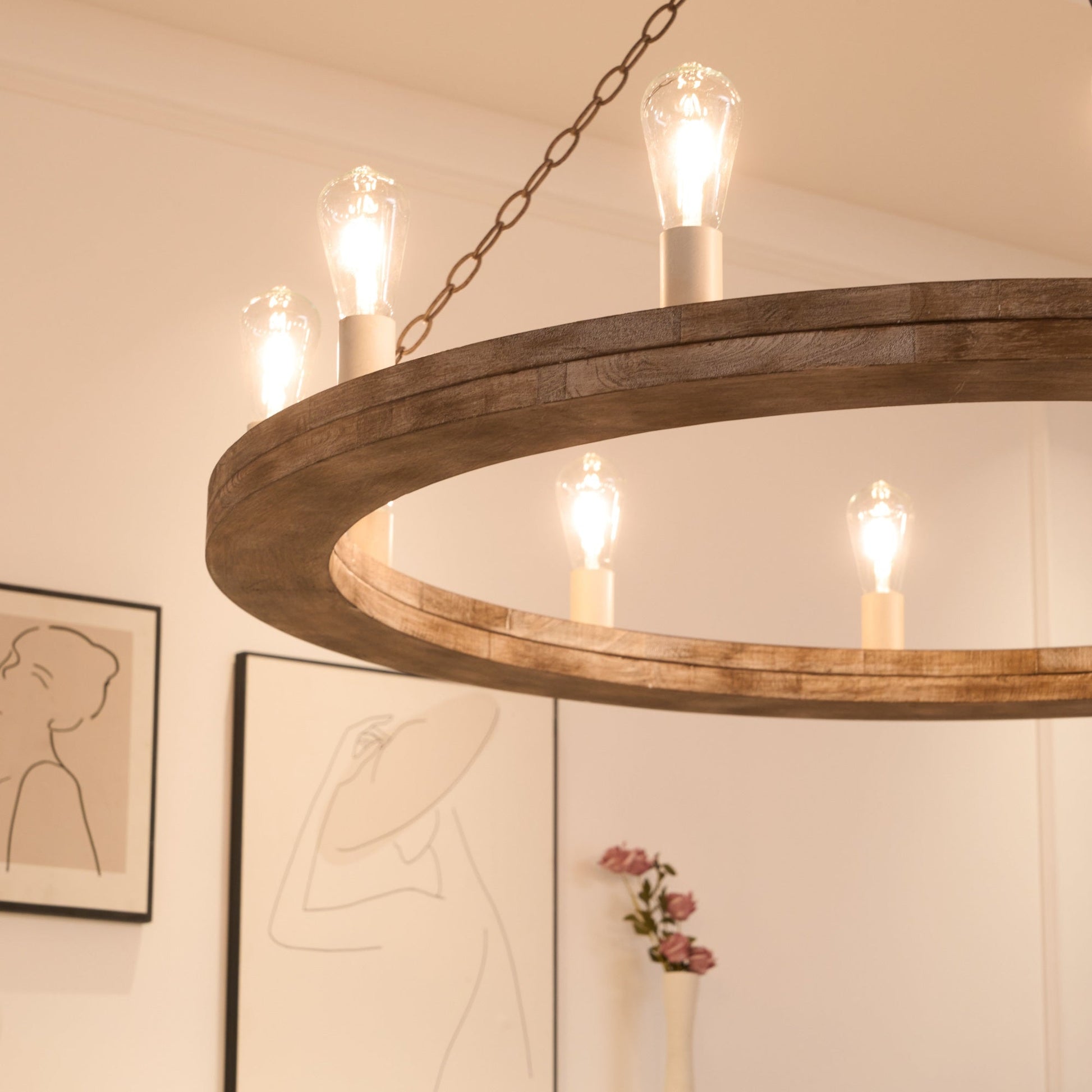 Armirila Vintage Industrial Wood Chandelier - Lamp Copper