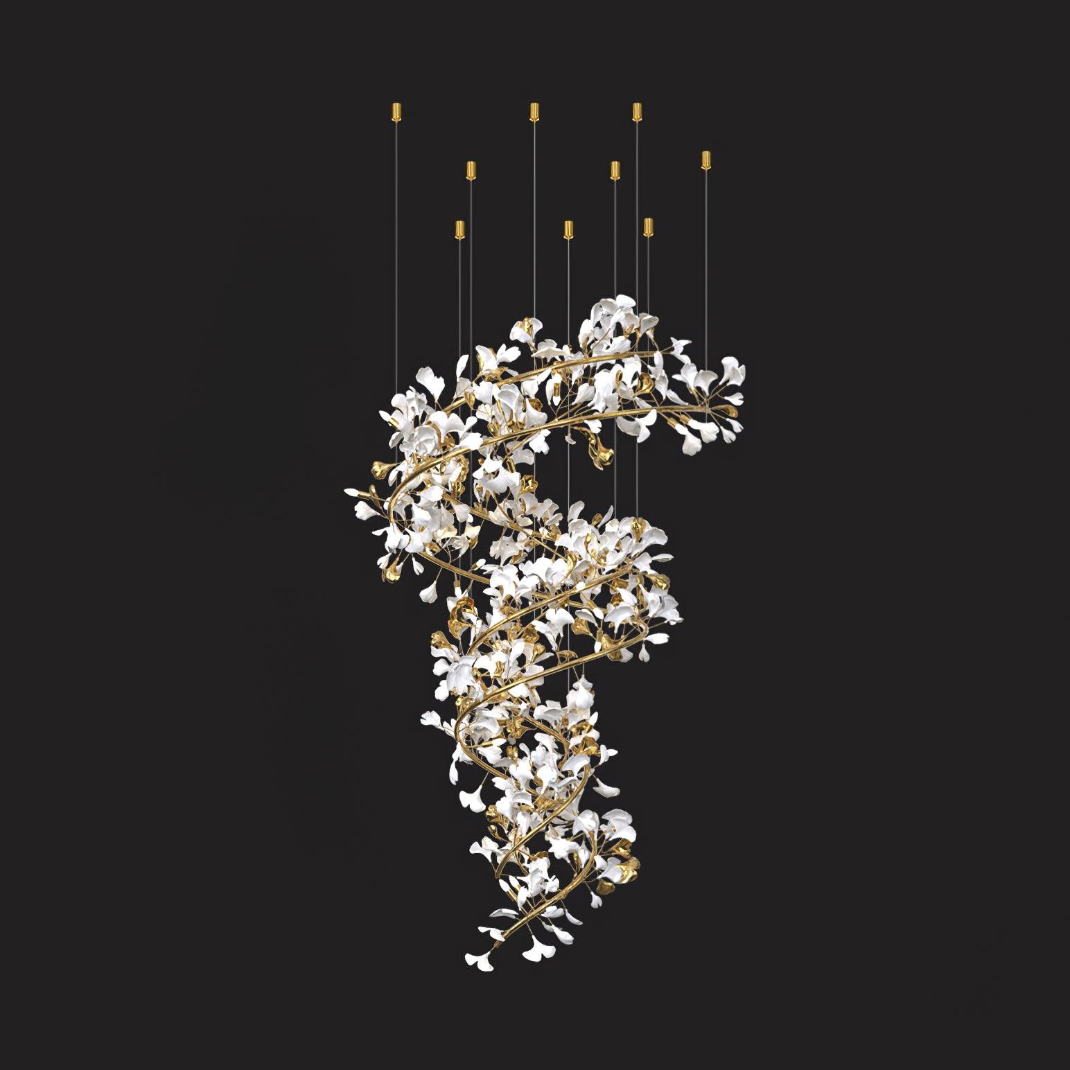 Olivia Modern Gold Staircase Chandelier, Metal & Ceramic - Lamp Copper
