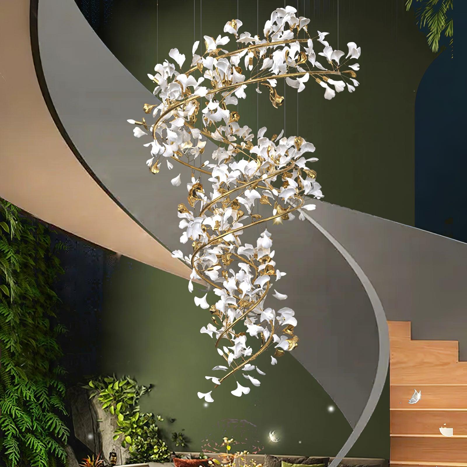Olivia Modern Gold Staircase Chandelier, Metal & Ceramic - Lamp Copper