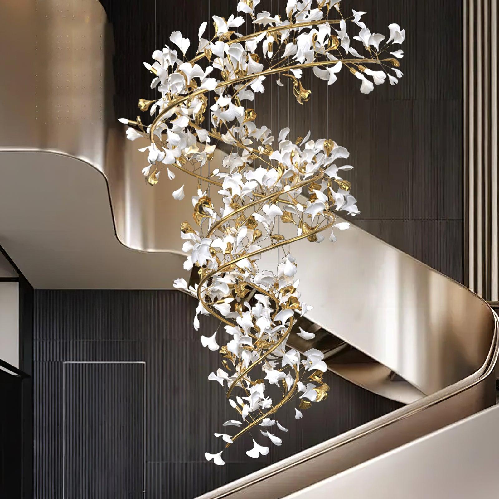Olivia Modern Gold Staircase Chandelier, Metal & Ceramic - Lamp Copper