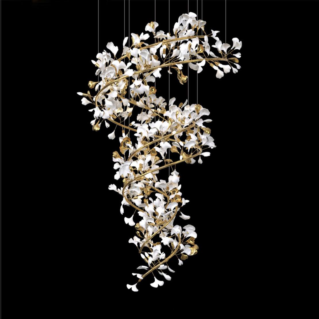 Olivia Modern Gold Staircase Chandelier, Metal & Ceramic - Lamp Copper