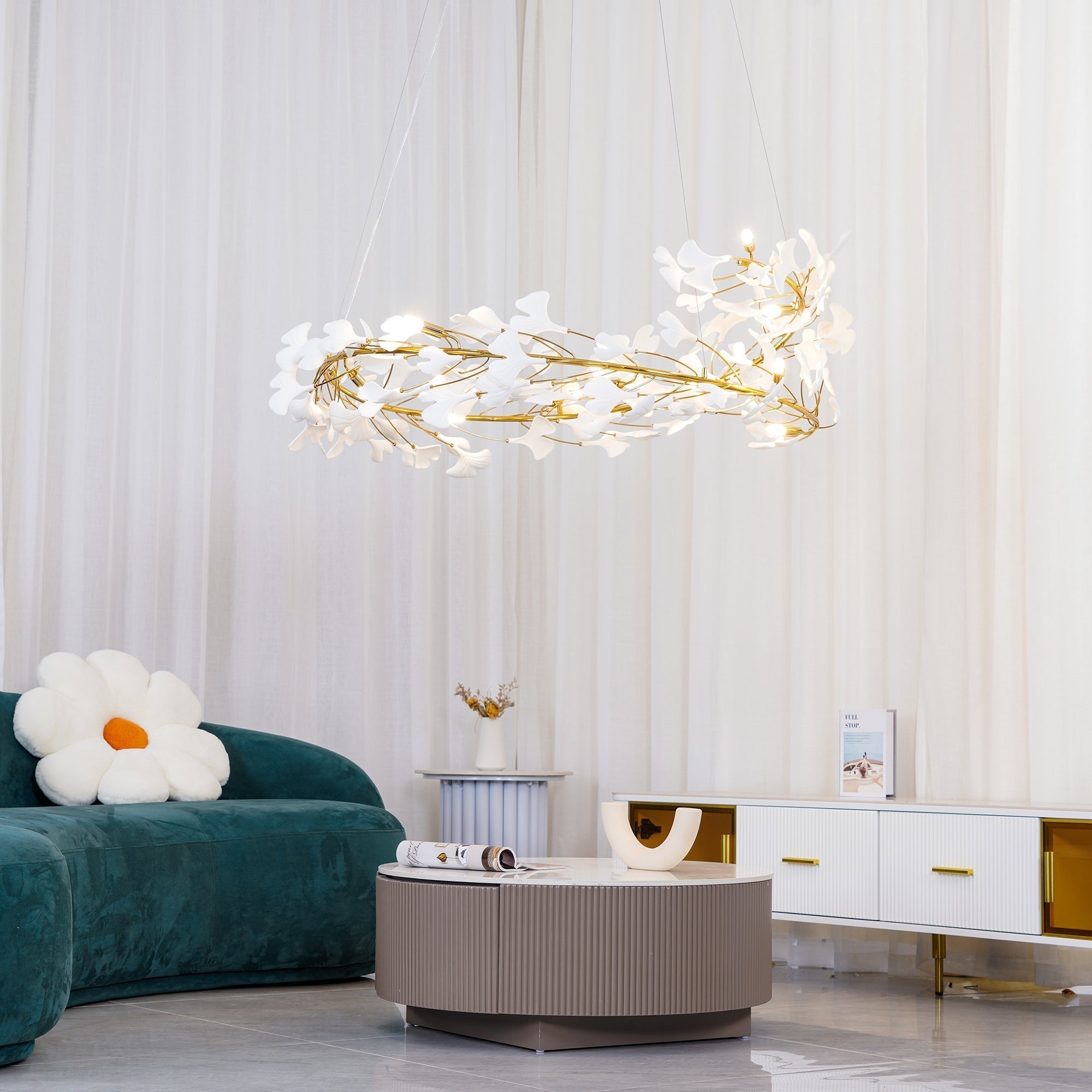 Olivia Modern Golden LED Chandelier Ceramic - Lamp Copper