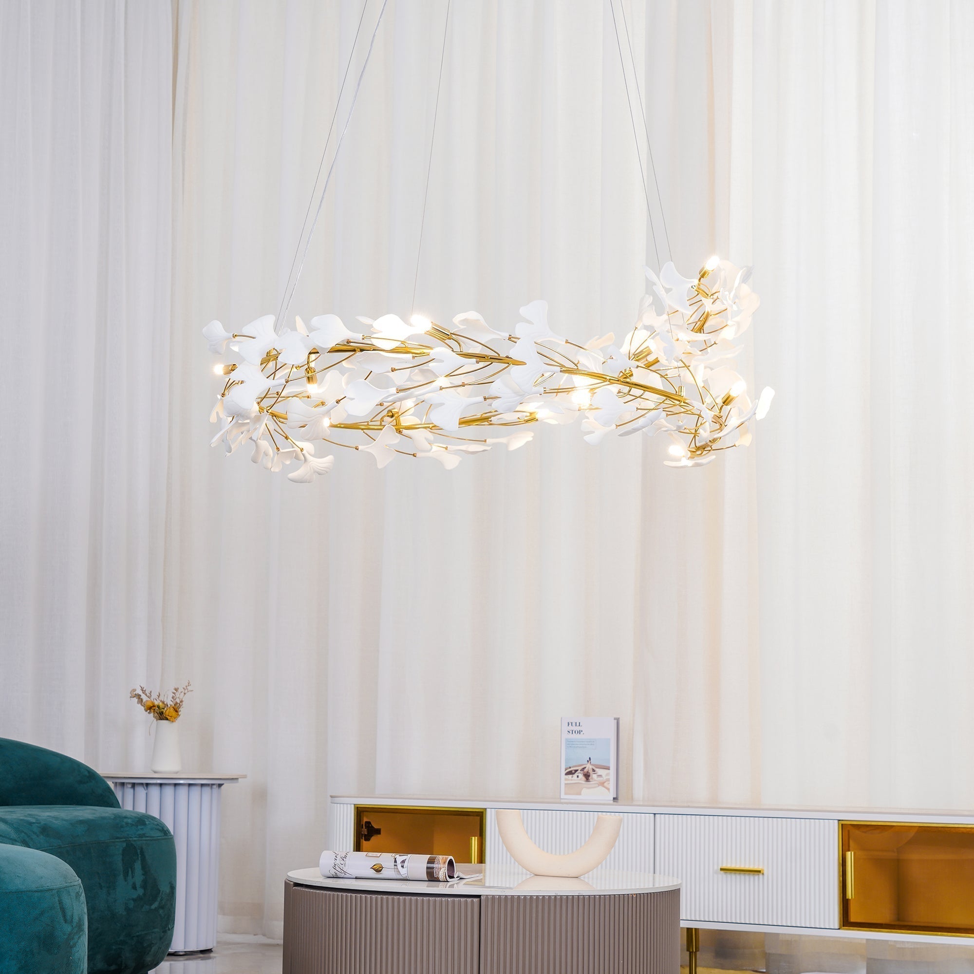 Olivia Modern Golden LED Chandelier Ceramic - Lamp Copper
