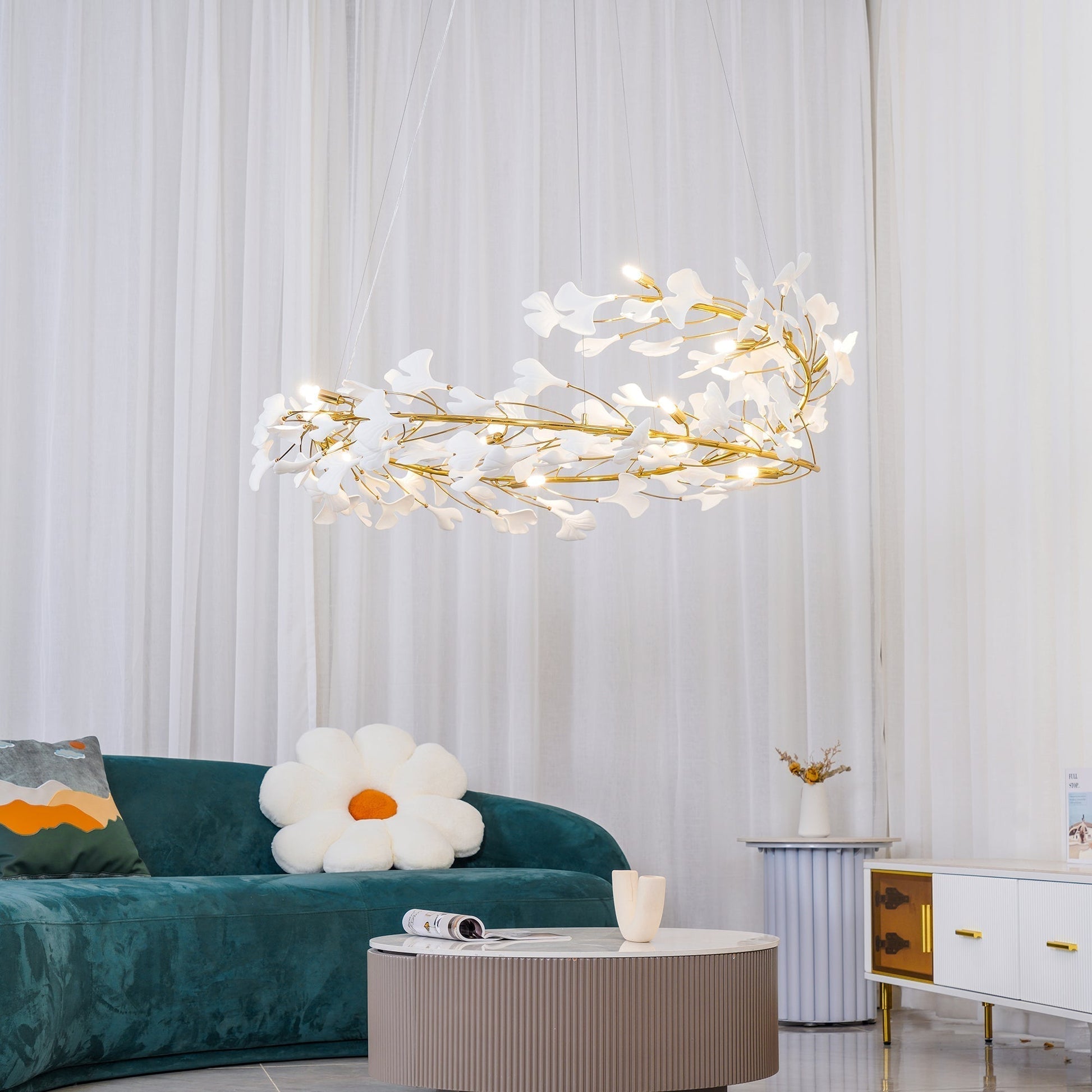Olivia Modern Golden LED Chandelier Ceramic - Lamp Copper